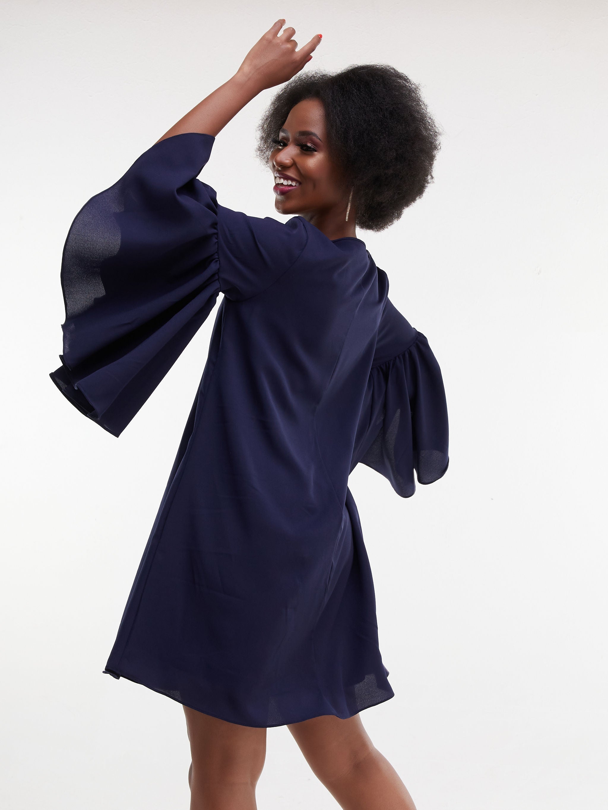 Vivo Thando Tent Flounce Sleeve Knee Length Dress - Navy Blue