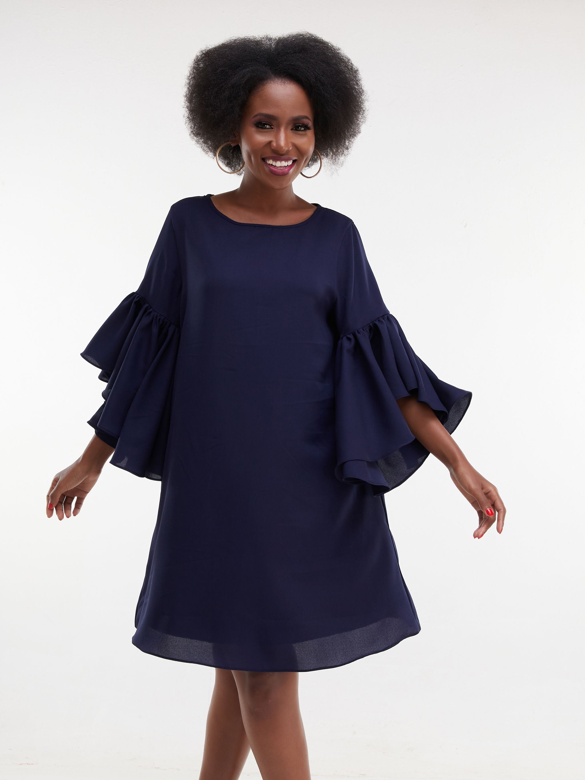 Vivo Thando Tent Flounce Sleeve Knee Length Dress - Navy Blue