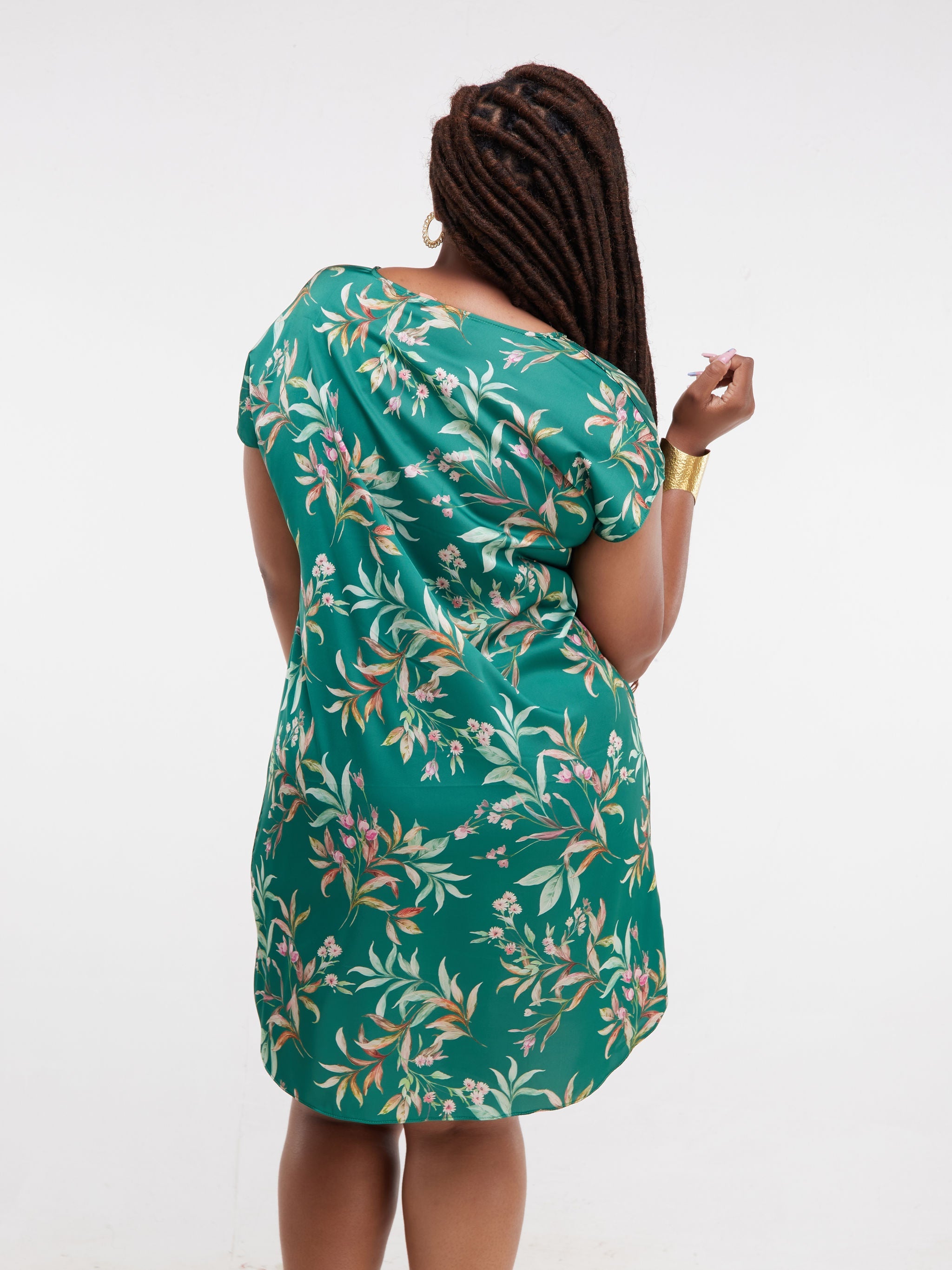 Vivo Thando Drop Shoulder T-shirt Dress - Green Print