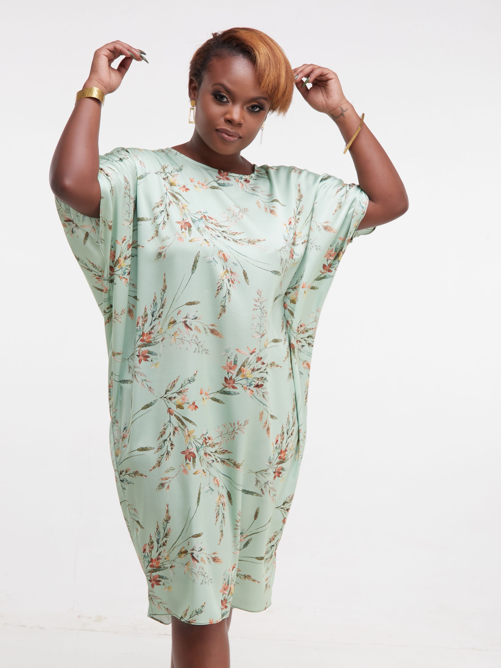 Vivo  Thando Dolman Knee Length Dress - Green Print