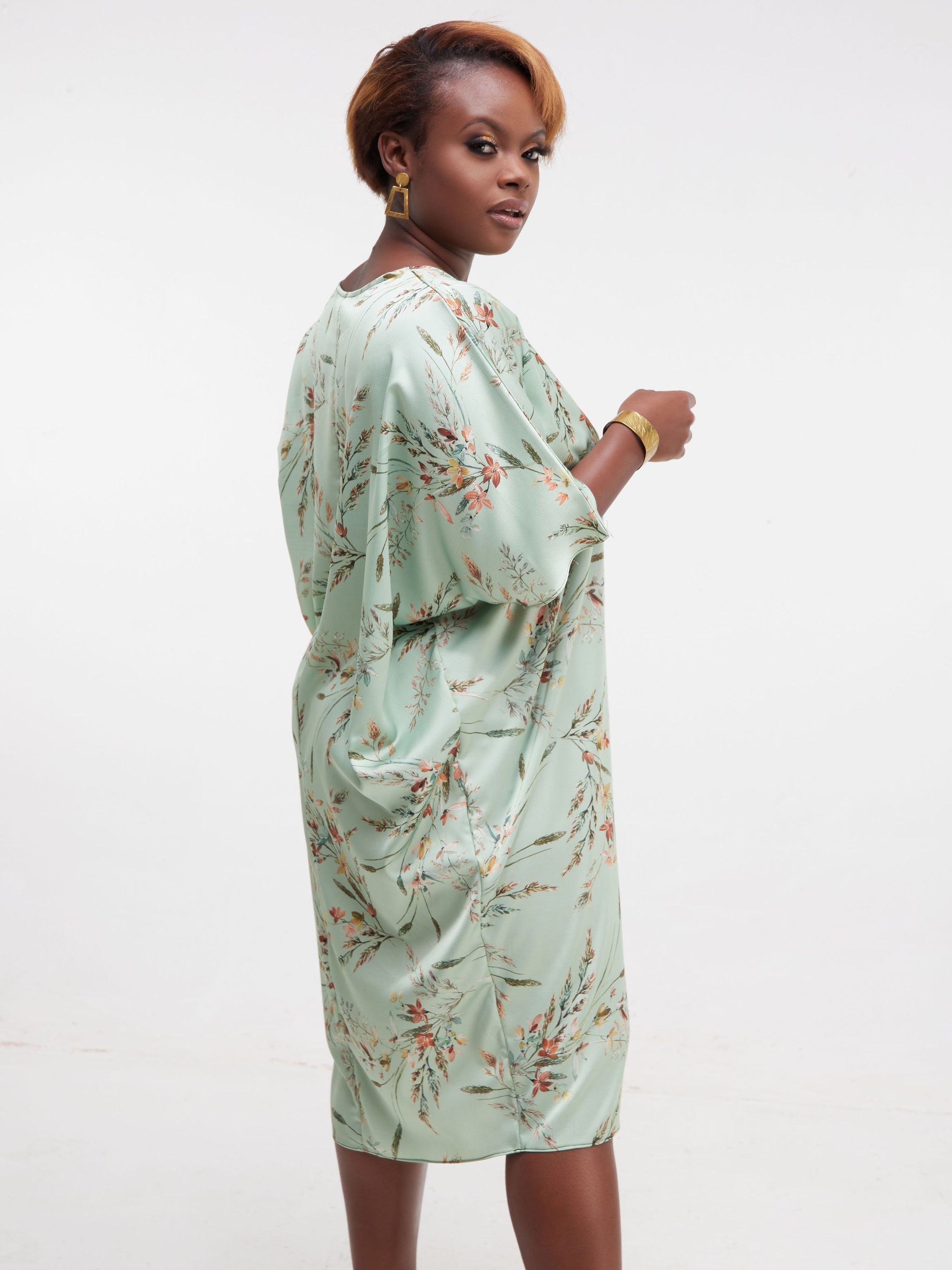 Vivo  Thando Dolman Knee Length Dress - Green Print