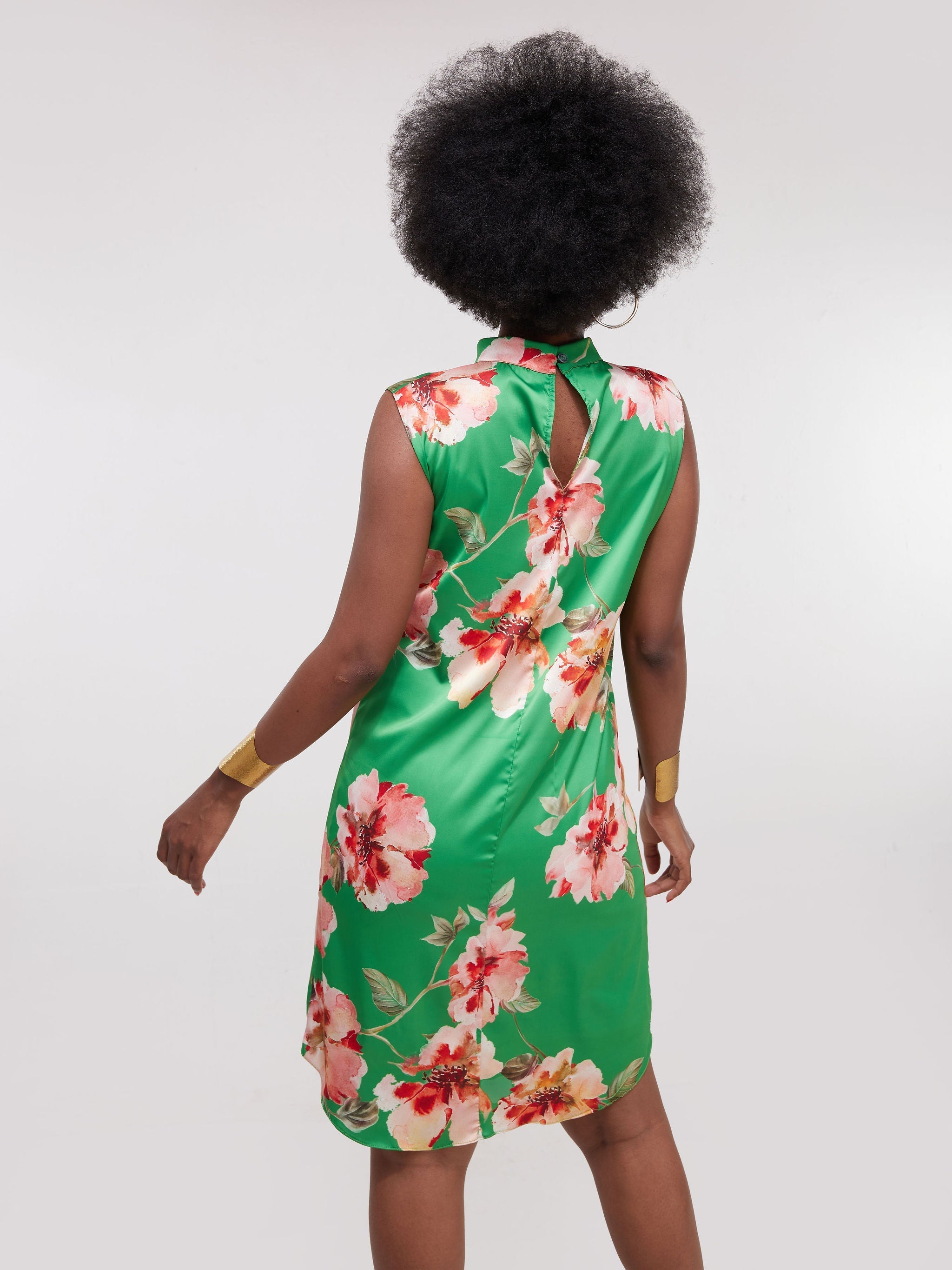 Vivo Thando Mock Neck Shift Dress - Green Floral Print