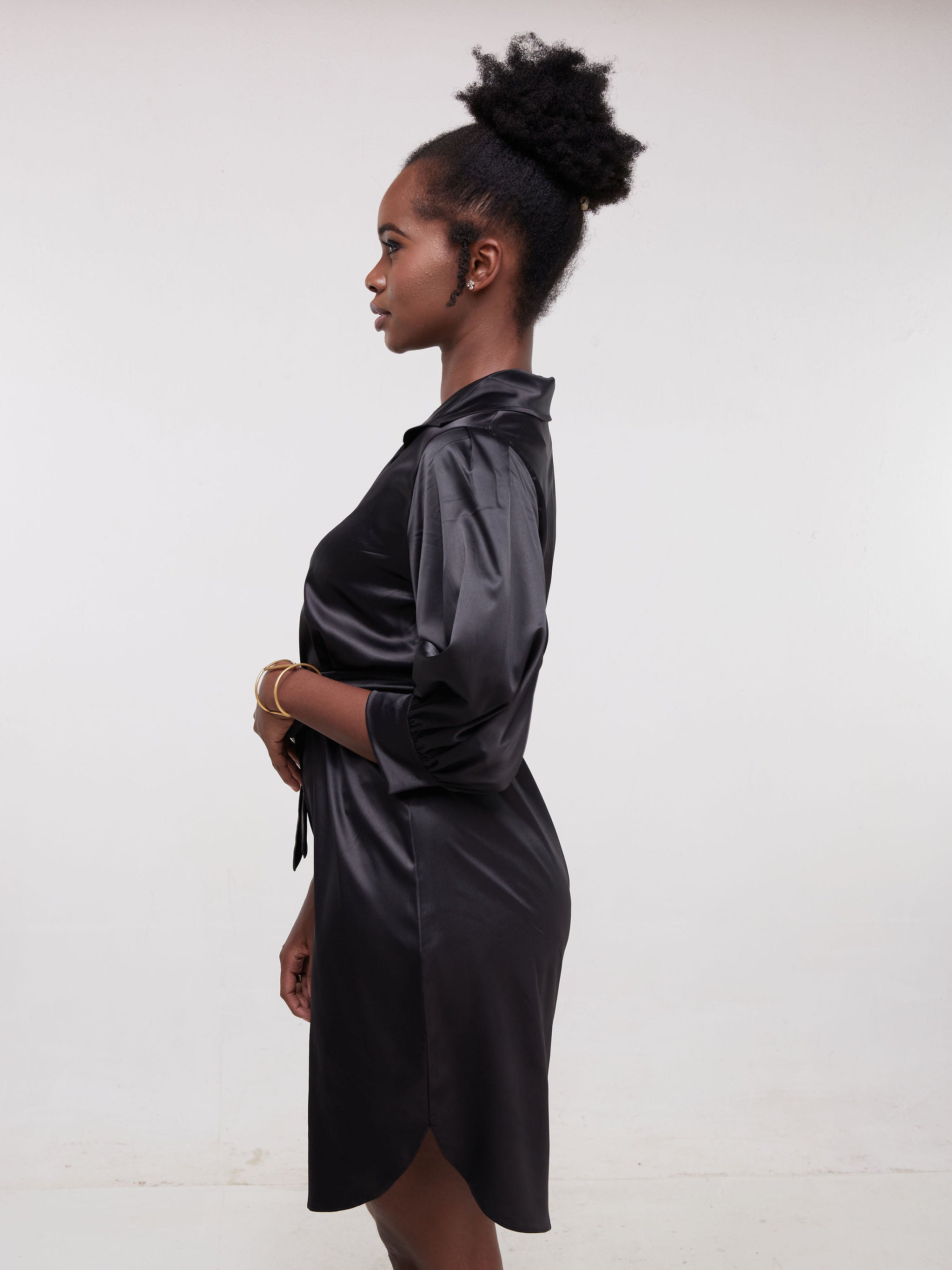 Vivo Thando 3/4 Bishop Sleeve Shirt Dress - Black