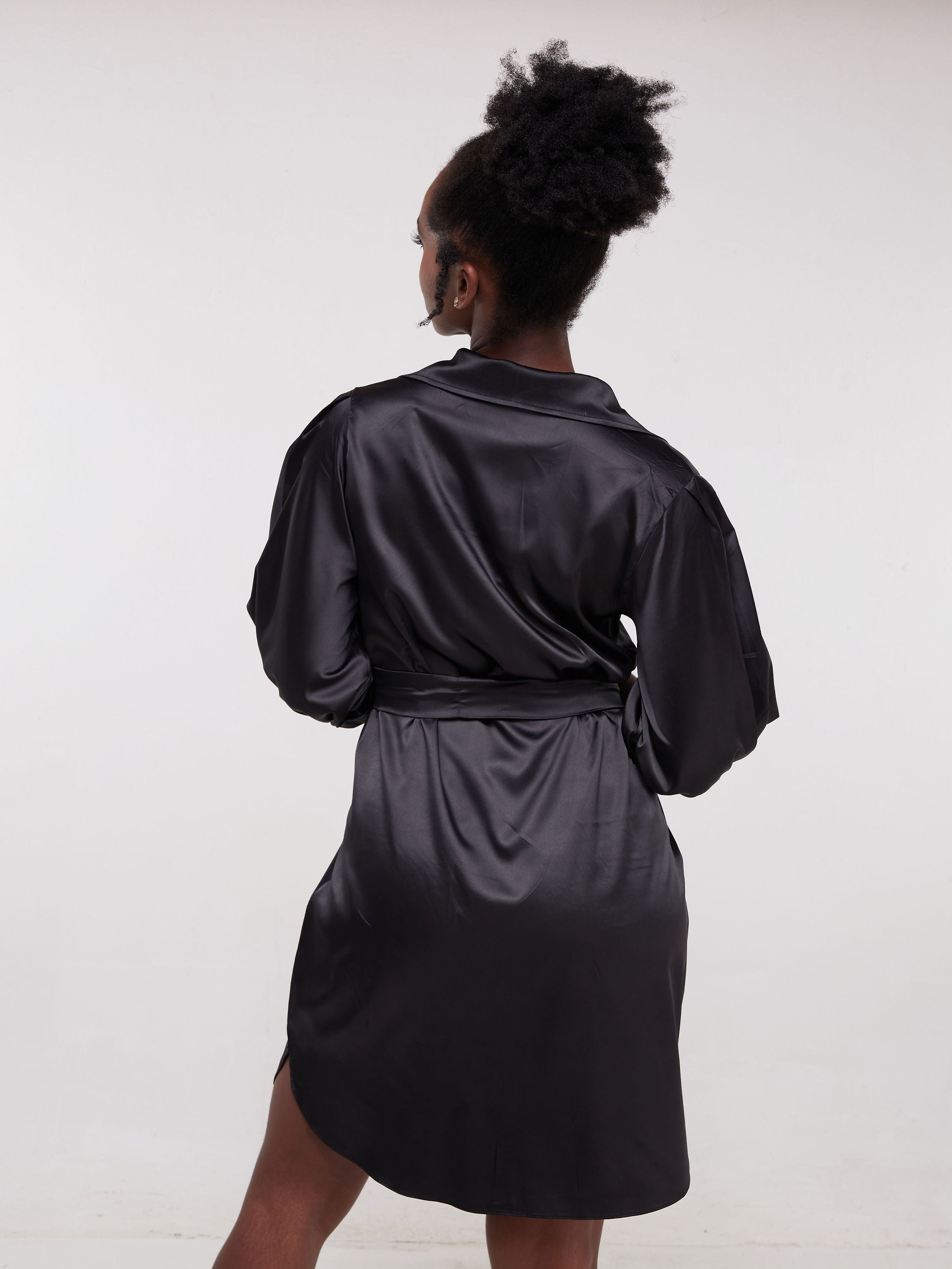 Vivo Thando 3/4 Bishop Sleeve Shirt Dress - Black