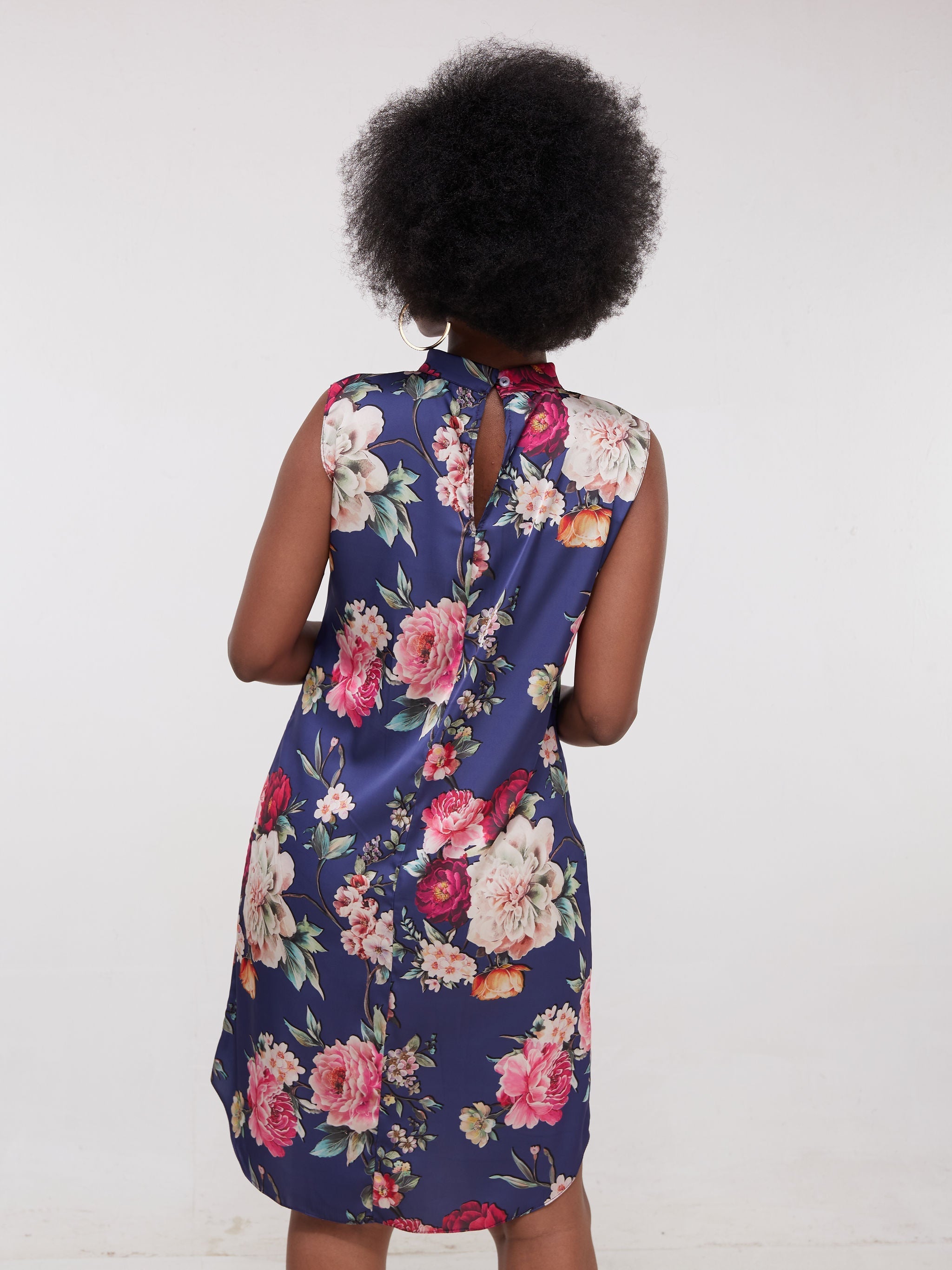 Vivo Thando Mock Neck Shift Dress - Navy Floral Print