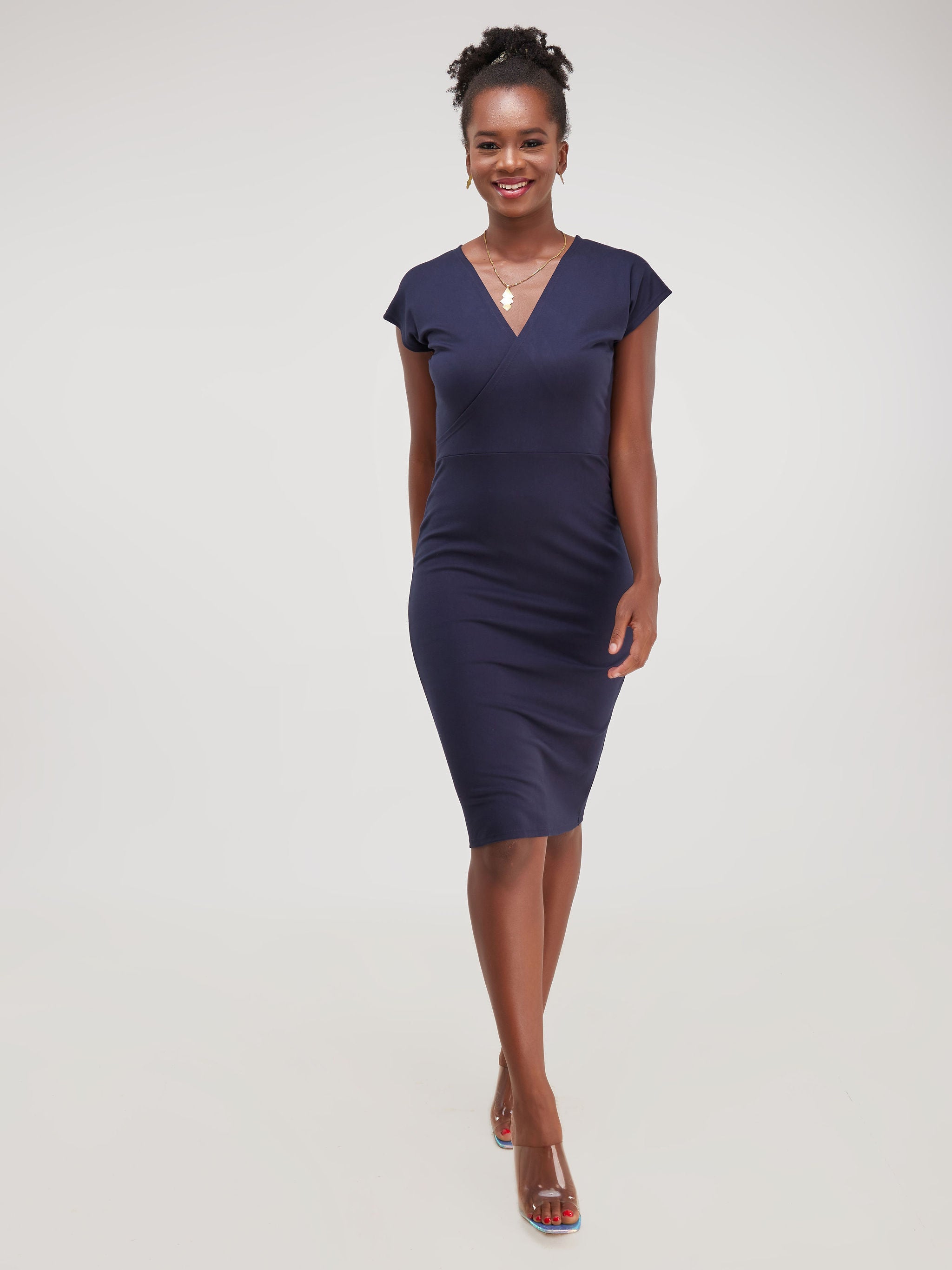 Vivo Faraji Faux Wrap Sheath Dress - Navy Blue