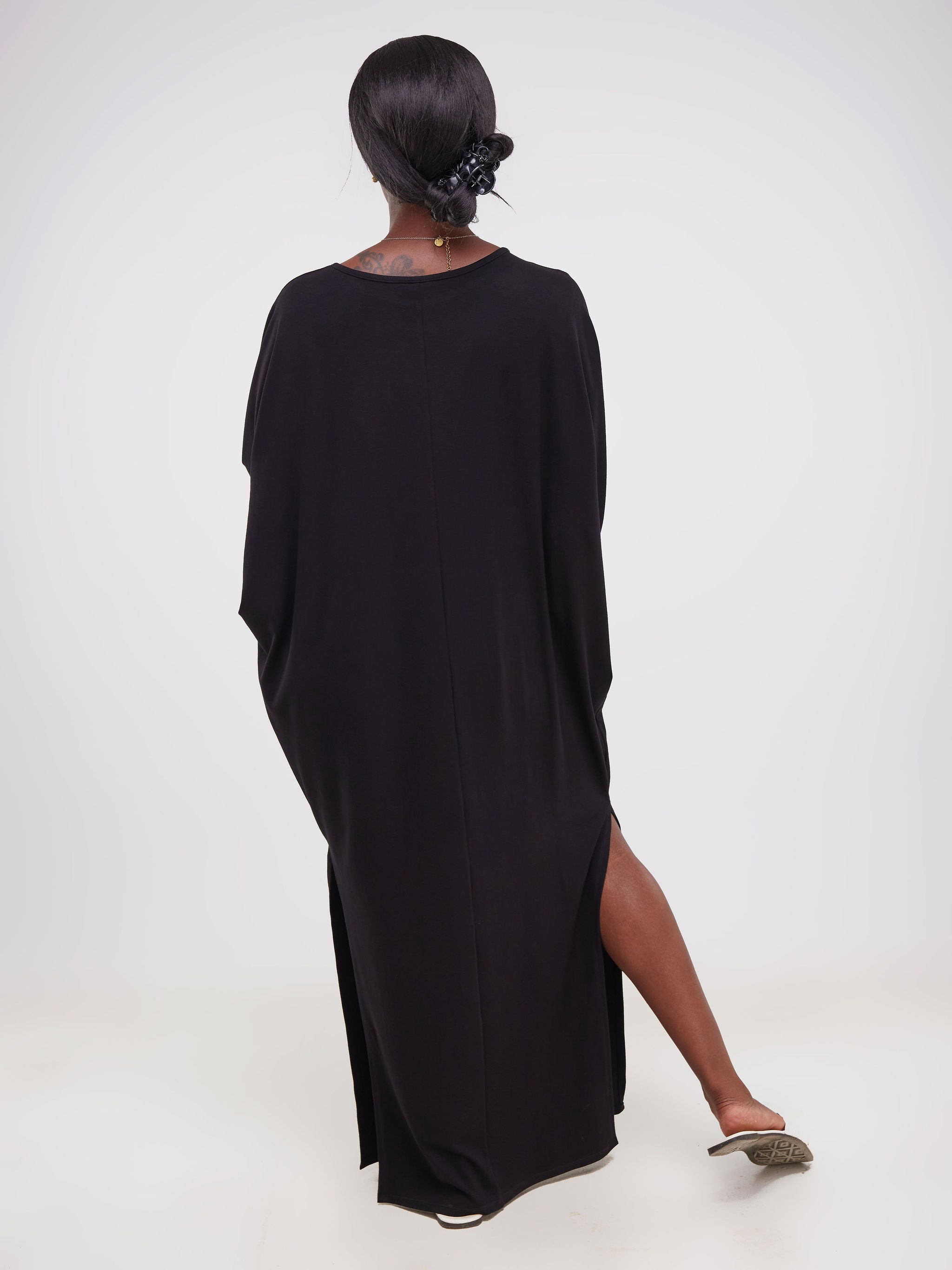 Vivo Ruwa Side Slit Dolman Maxi Dress - Black