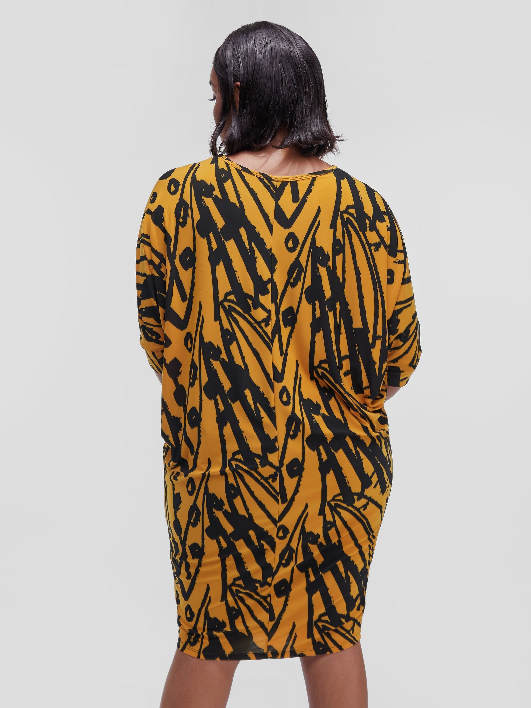 Vivo Tuni Dolman Dress - Mustard Abstract Print