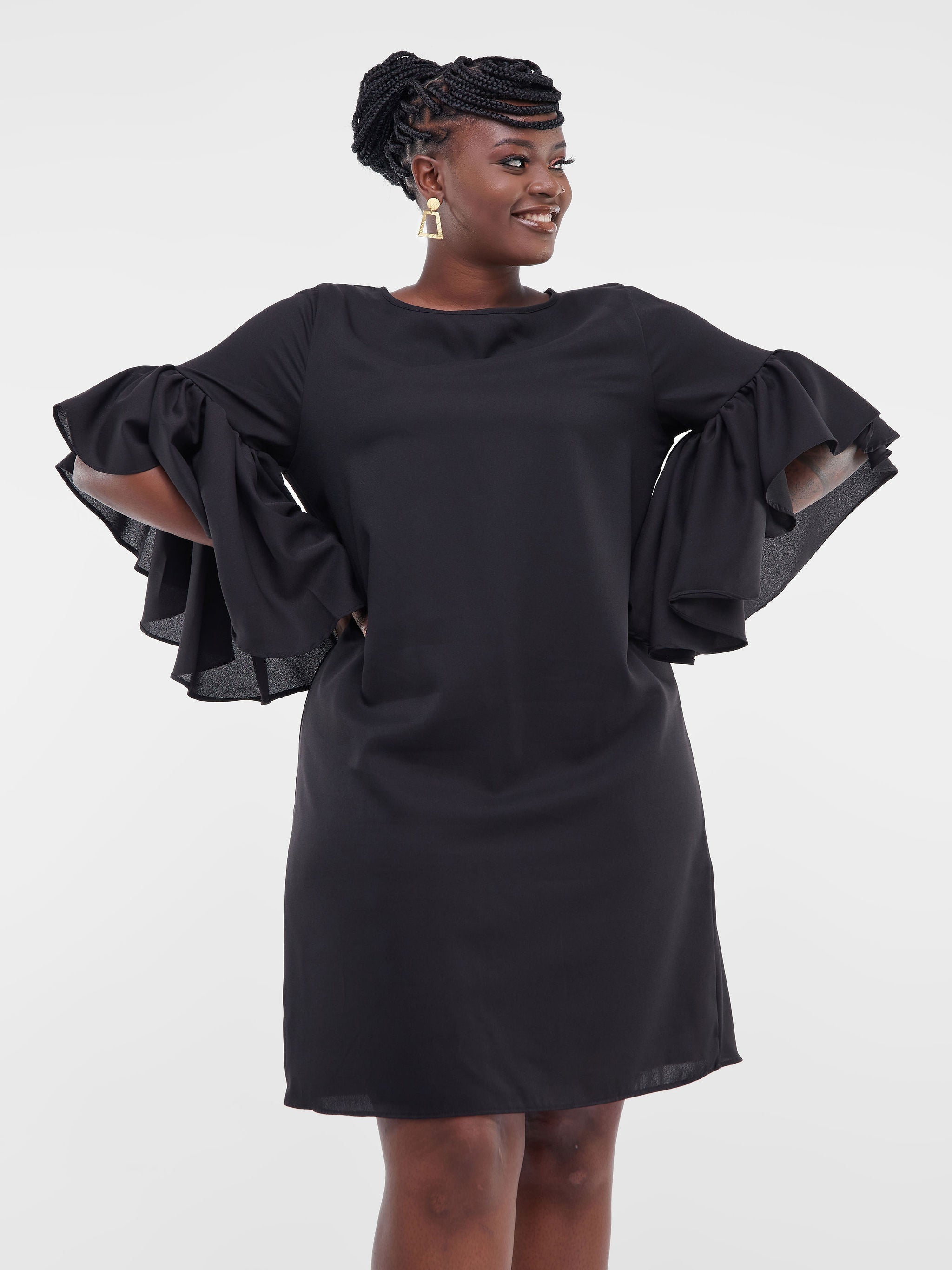 Vivo Thando Tent Flounce Sleeve Knee Length Dress - Black