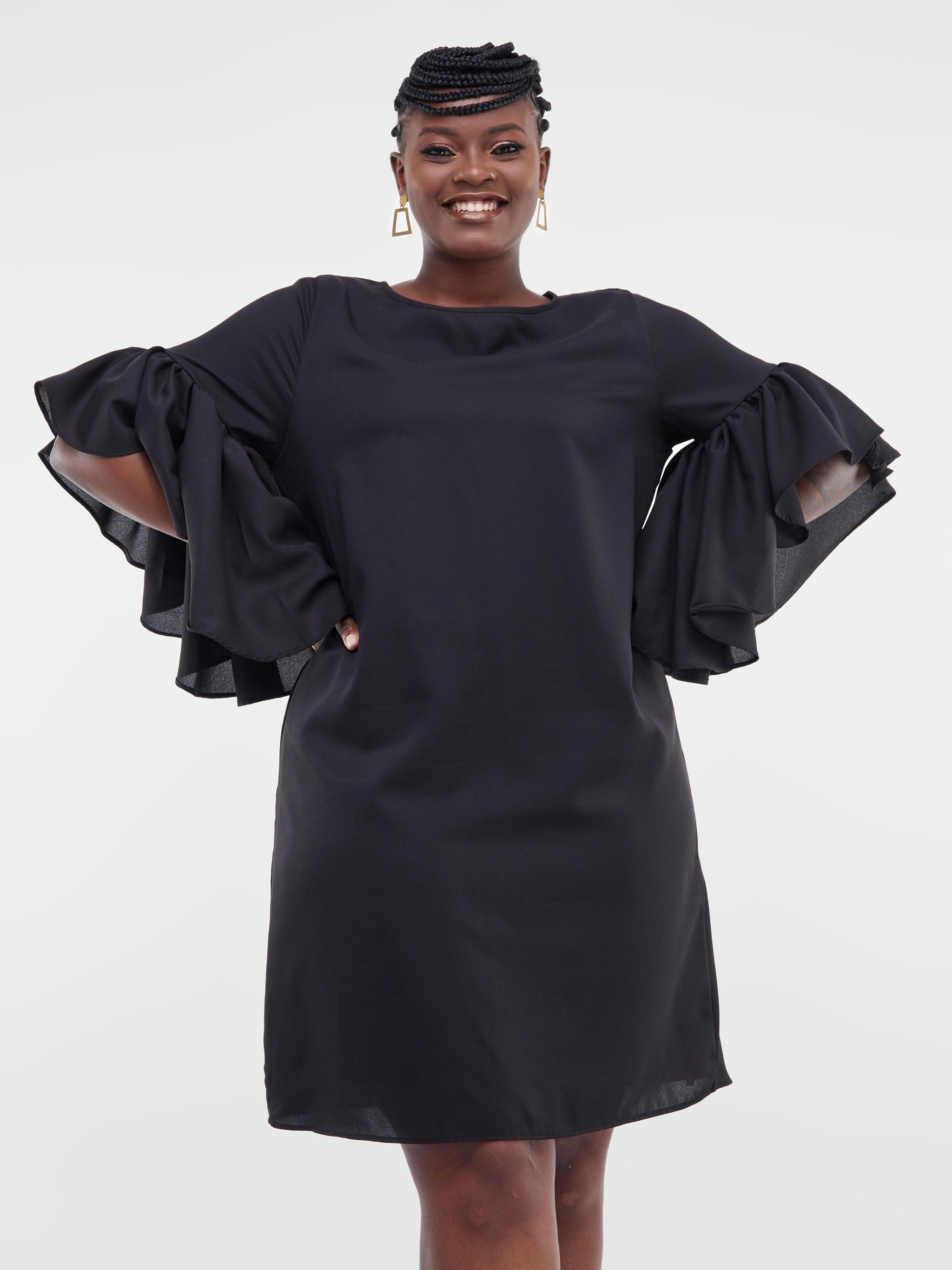 Vivo Thando Tent Flounce Sleeve Knee Length Dress - Black