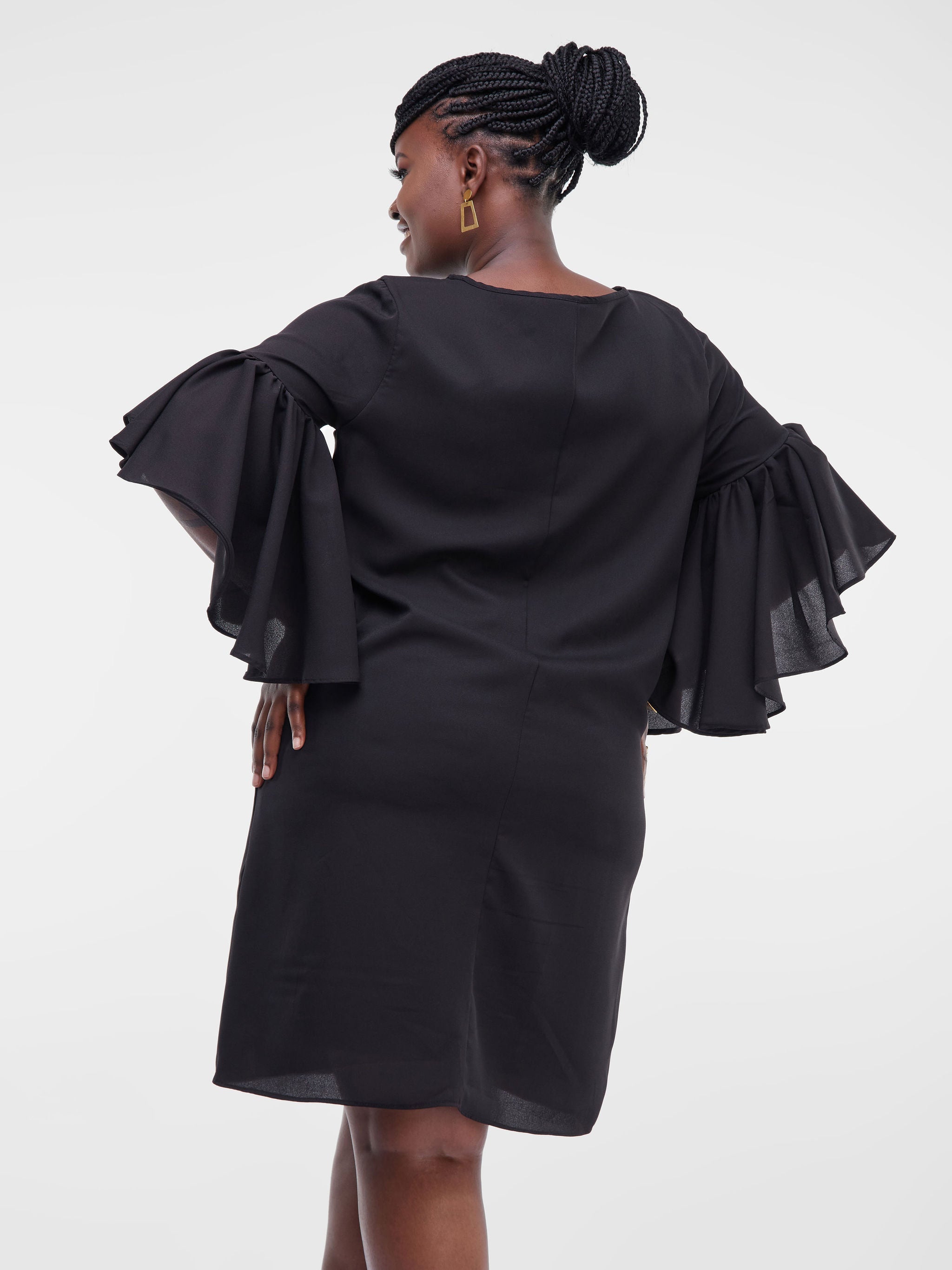 Vivo Thando Tent Flounce Sleeve Knee Length Dress - Black