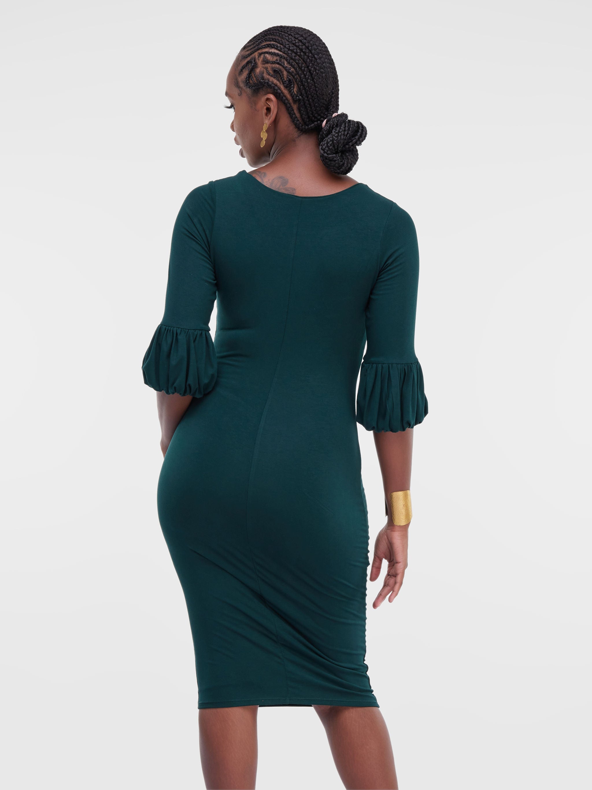 Vivo Basic Puff Sleeved Bodycon - Dark Green