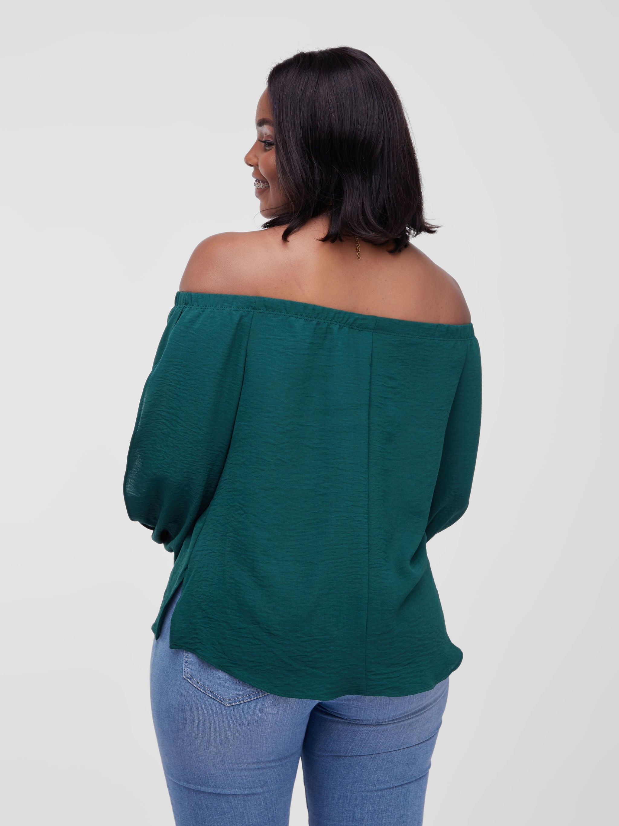 Vivo Dayo Off Shoulder Split Sleeve Short Top - Green