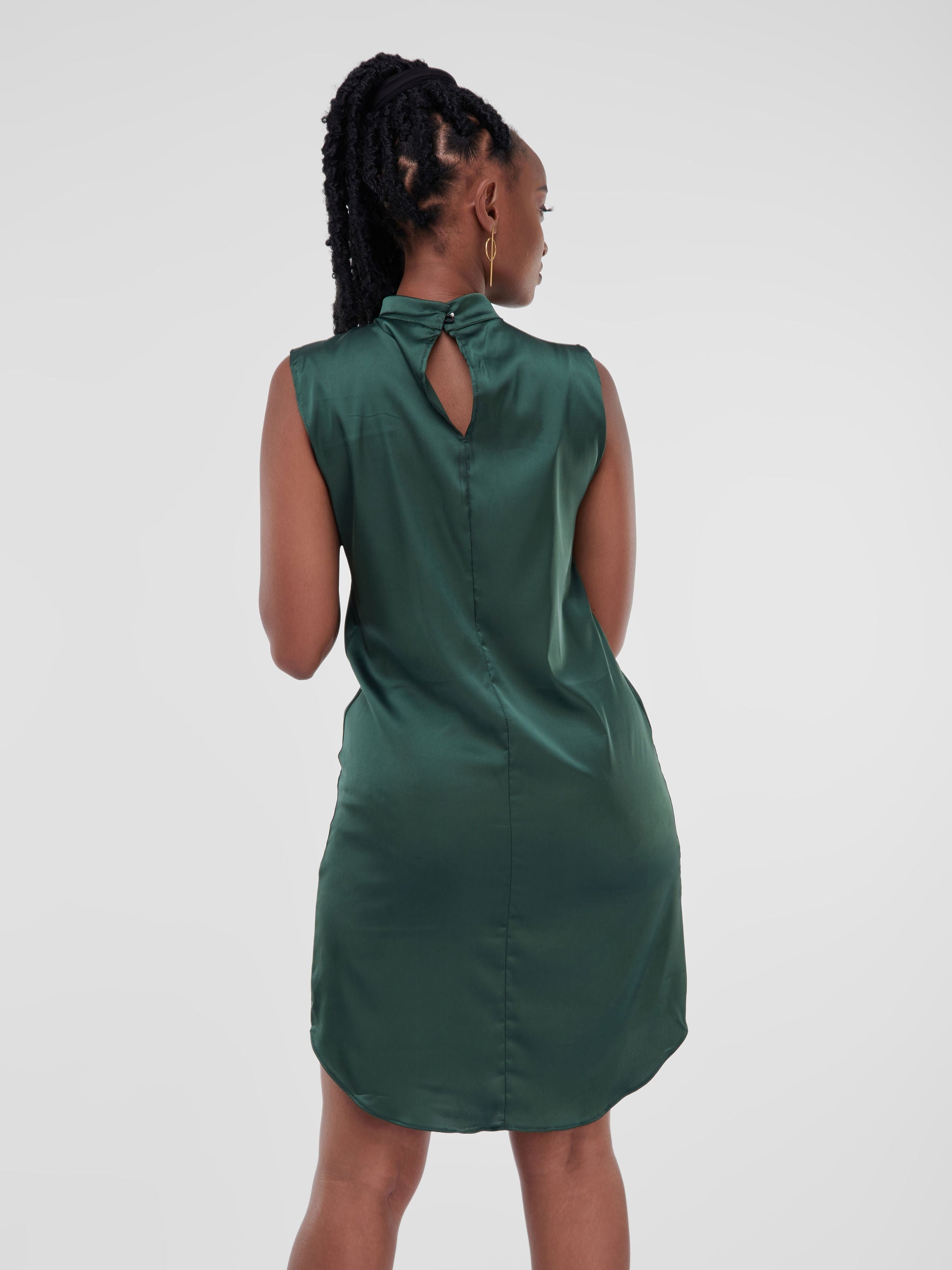 Vivo Thando Mock Neck Shift Dress - Dark Green