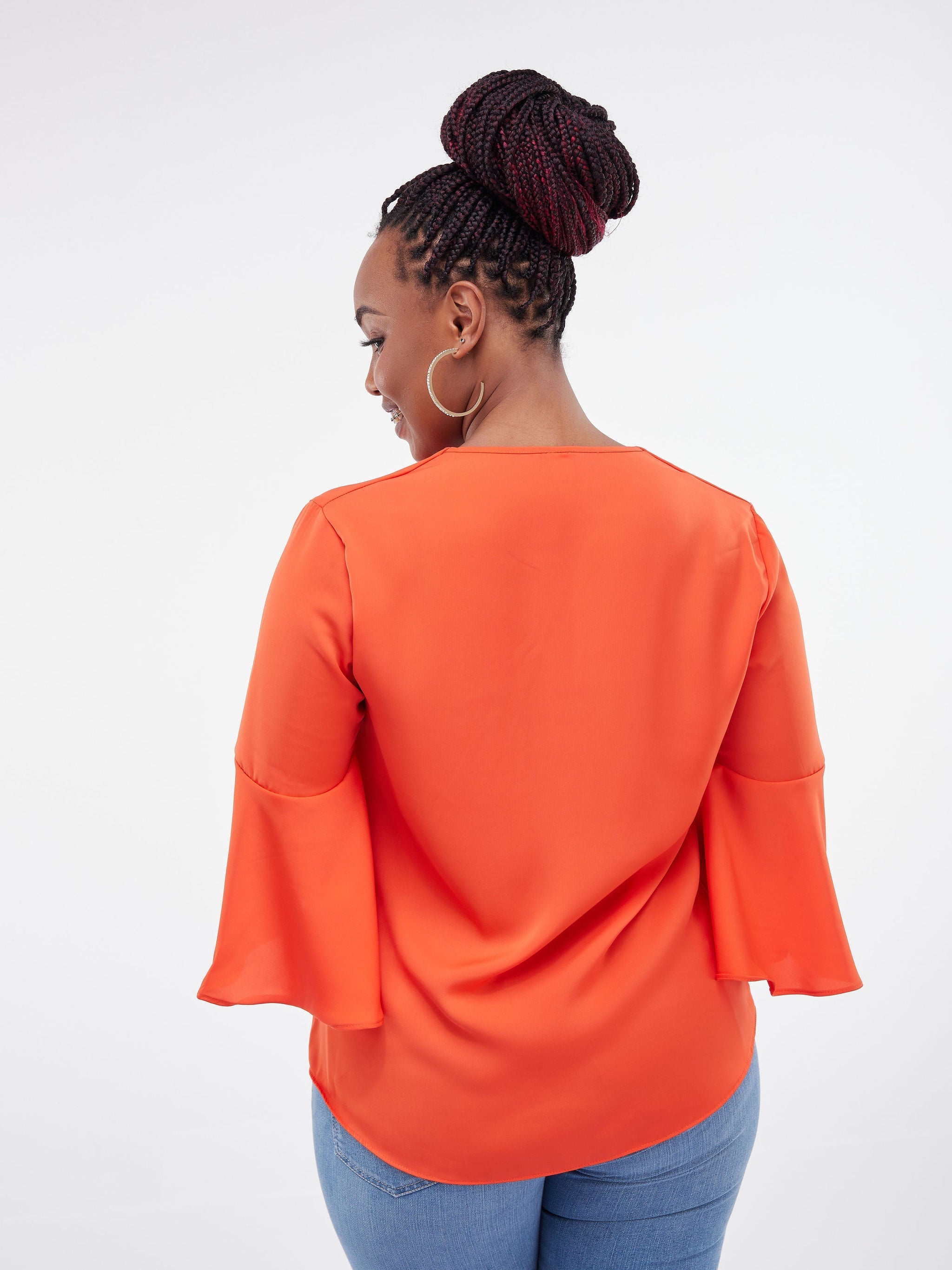 Vivo Jamila V-Neck Flounce Sleeve Top - Orange