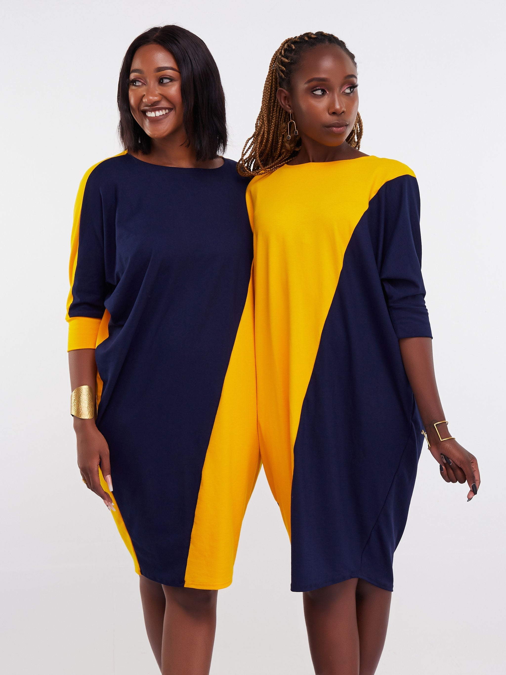 Vivo Zuri Dolman Dress - Navy Blue / Yellow