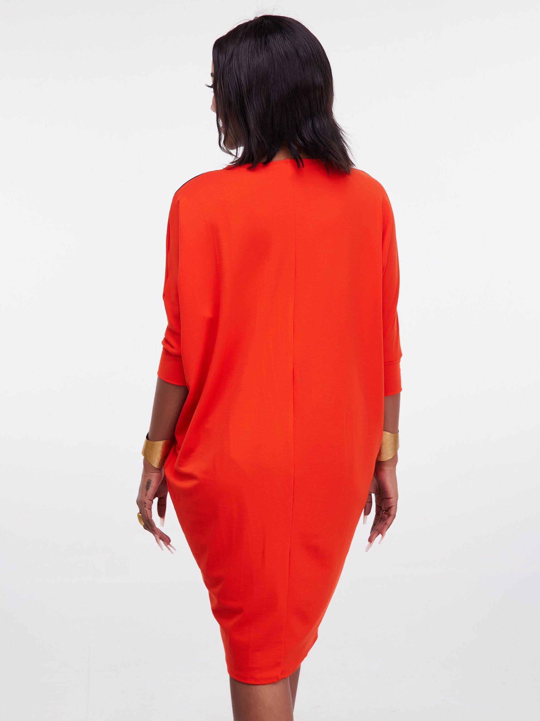 Vivo Zuri Dolman Dress - Orange / Navy Blue