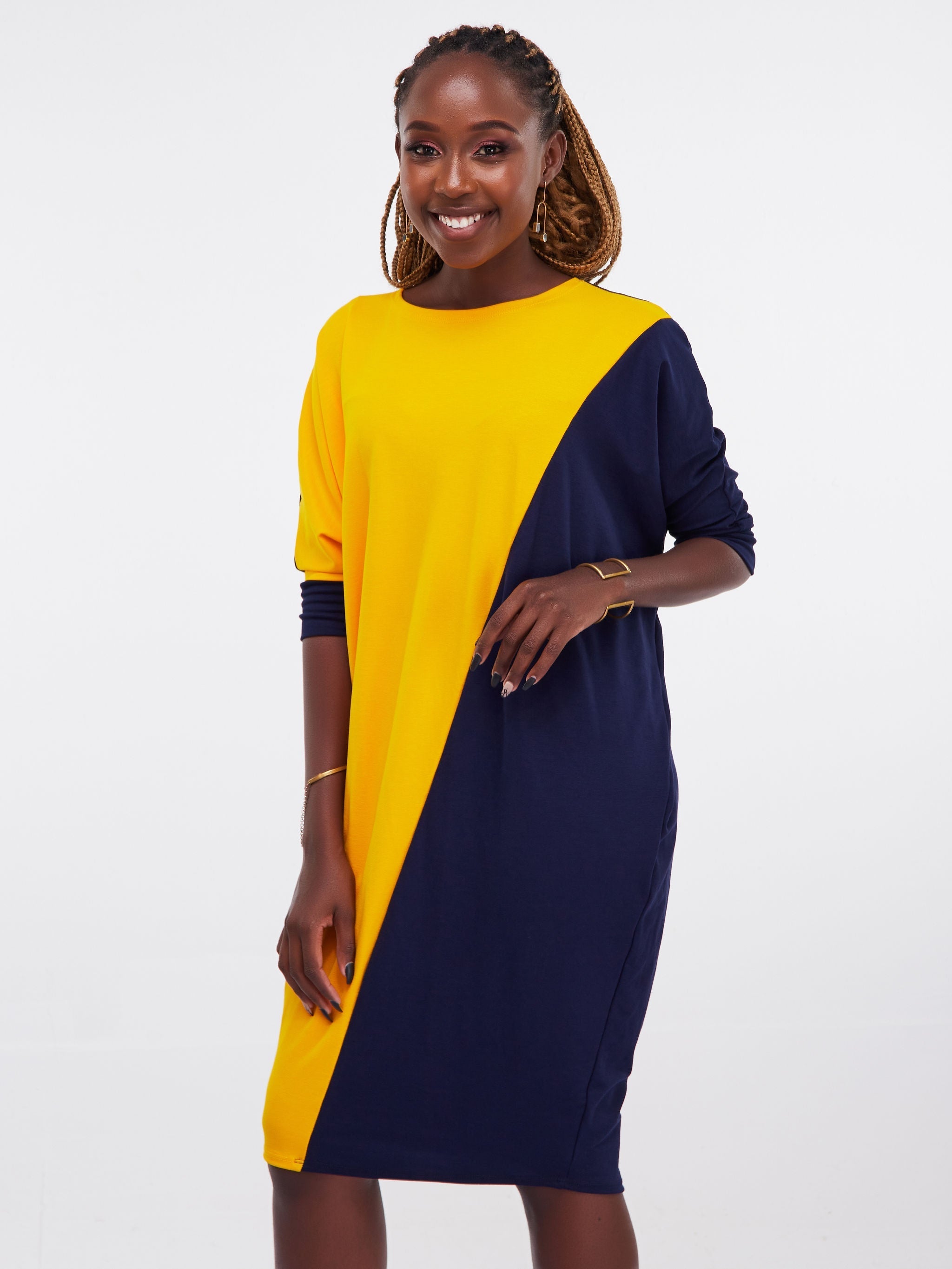 Vivo Zuri Dolman Dress - Navy Blue / Yellow