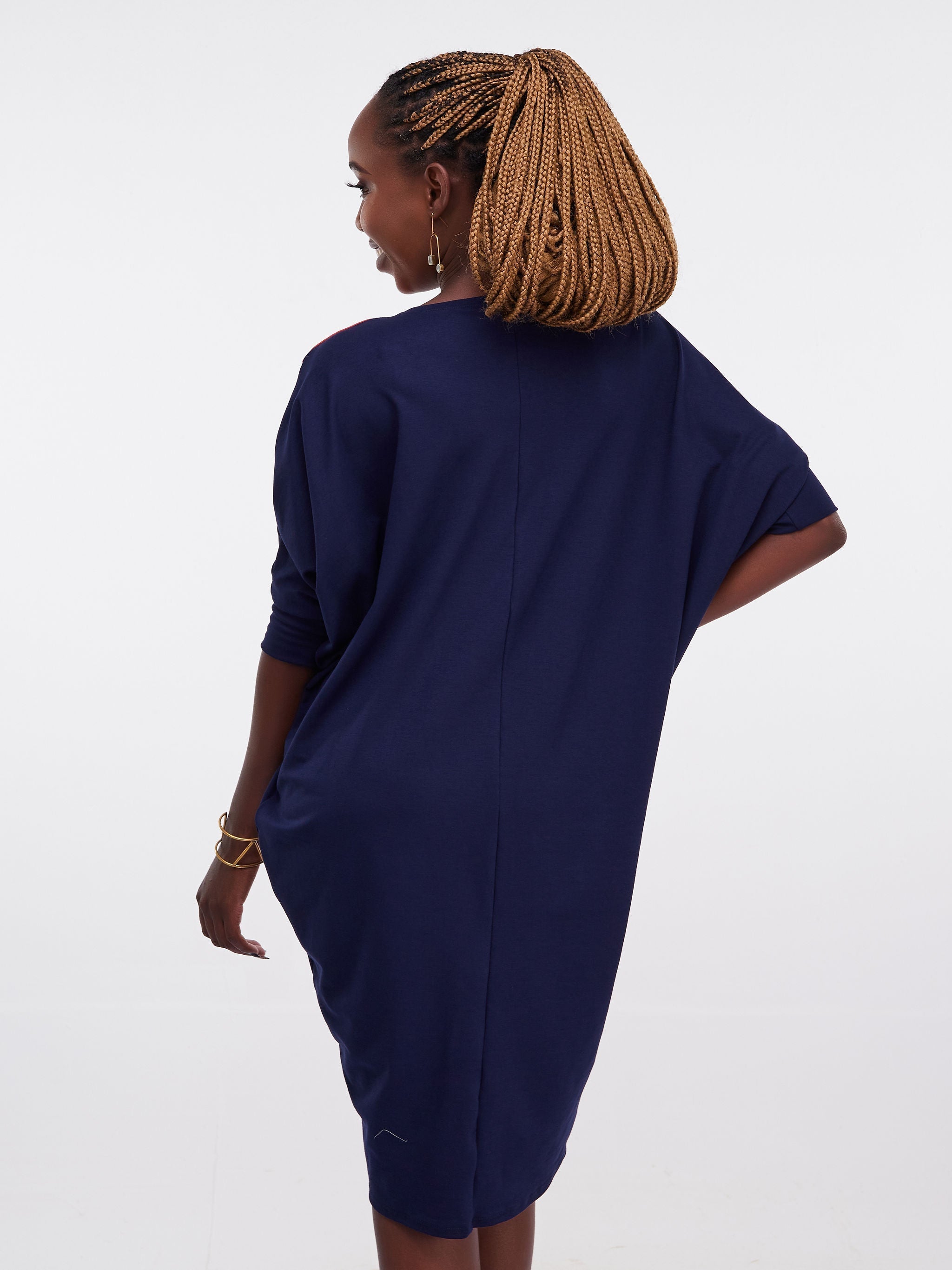 Vivo Zuri Dolman Dress - Navy Blue / Orange