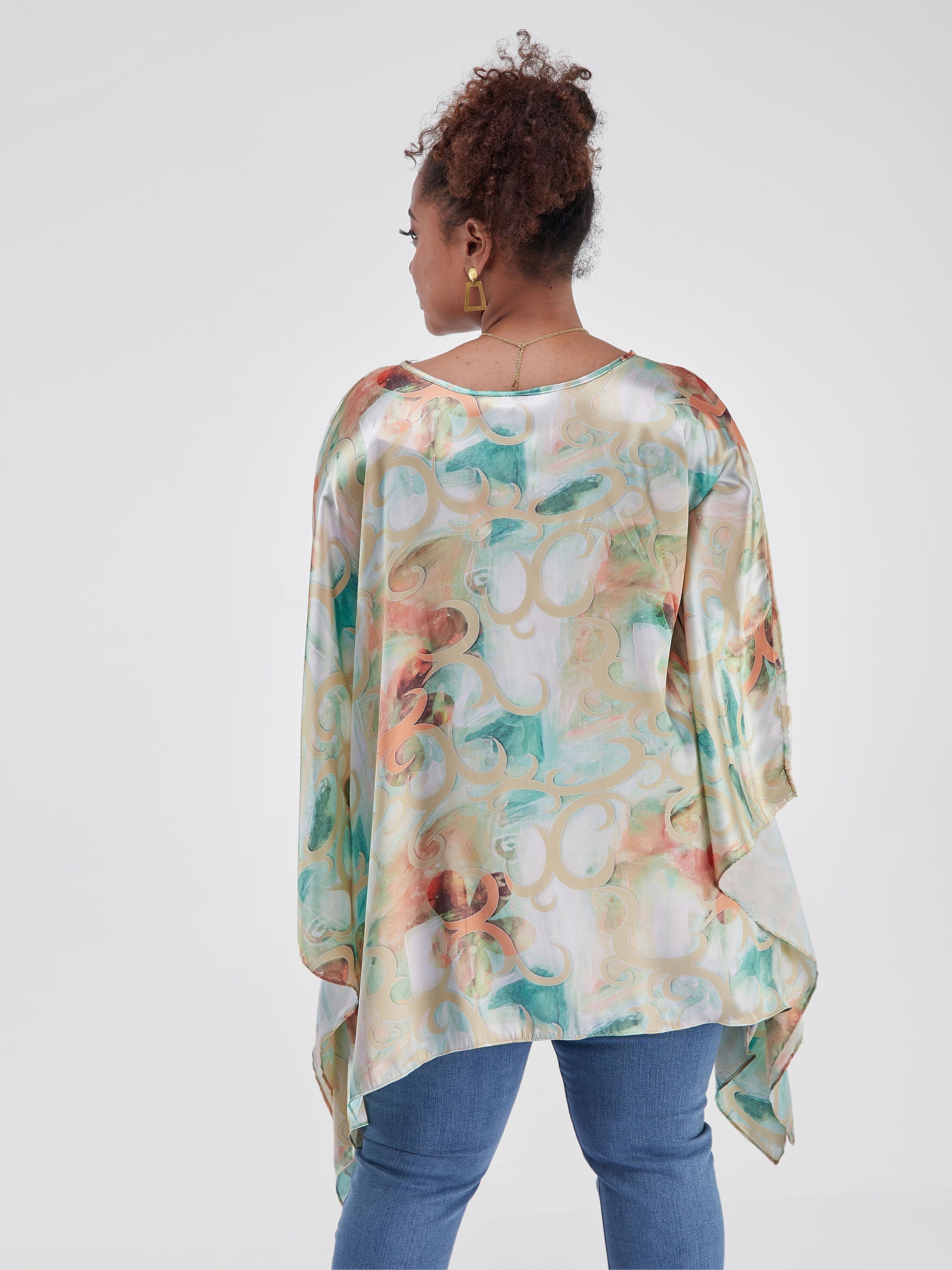 Vivo Sierra Tunic Kaftan Top - Green Floral Print