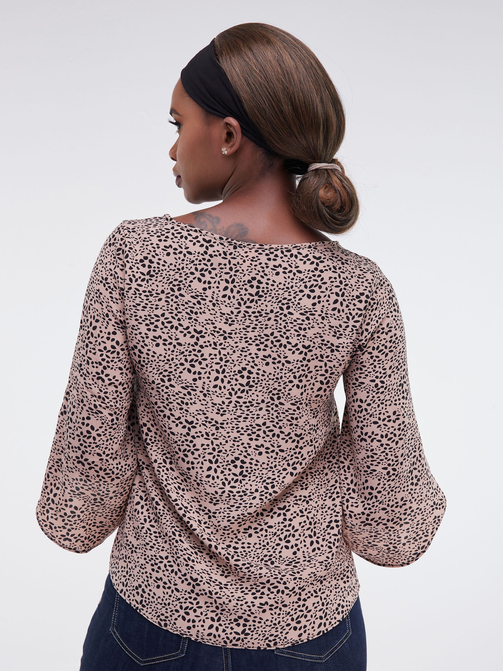 Vivo Lalea 3/4 Sleeve Top - Brown Leaf Print