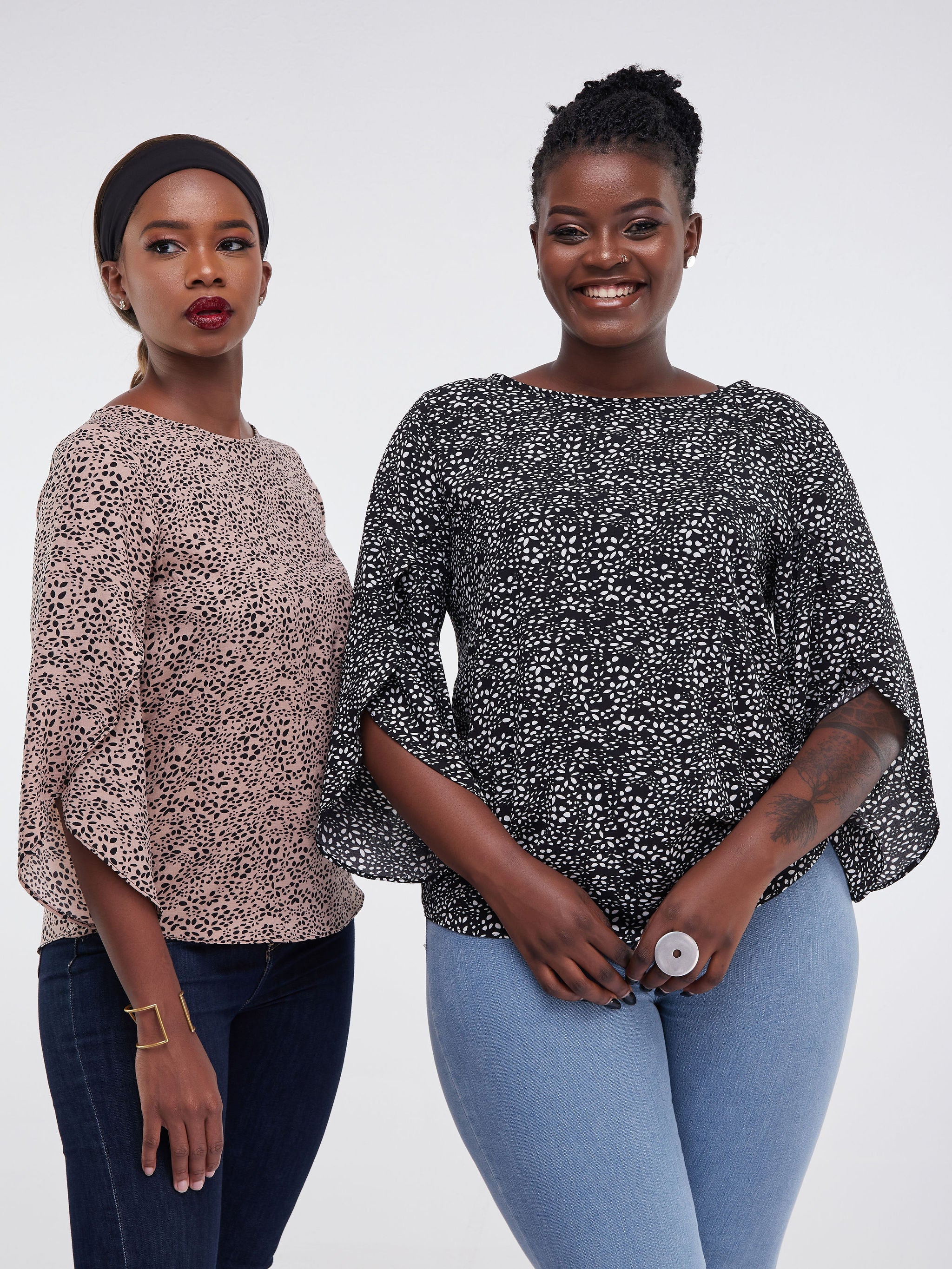 Vivo Lalea 3/4 Sleeve Top - Brown Leaf Print