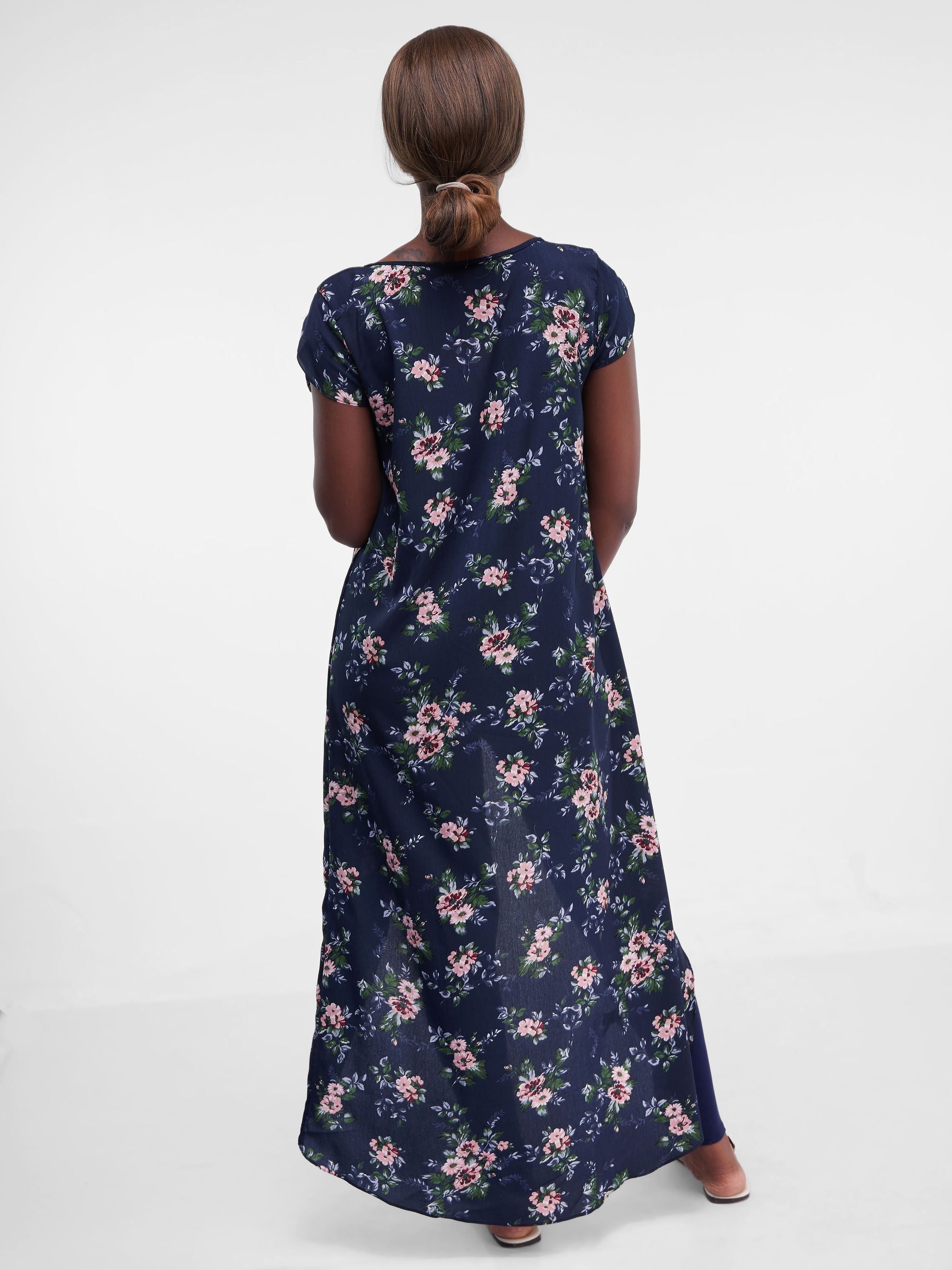 Vivo Lalea Tulip Sleeve Overlap Maxi Top - Navy Blue Floral Print