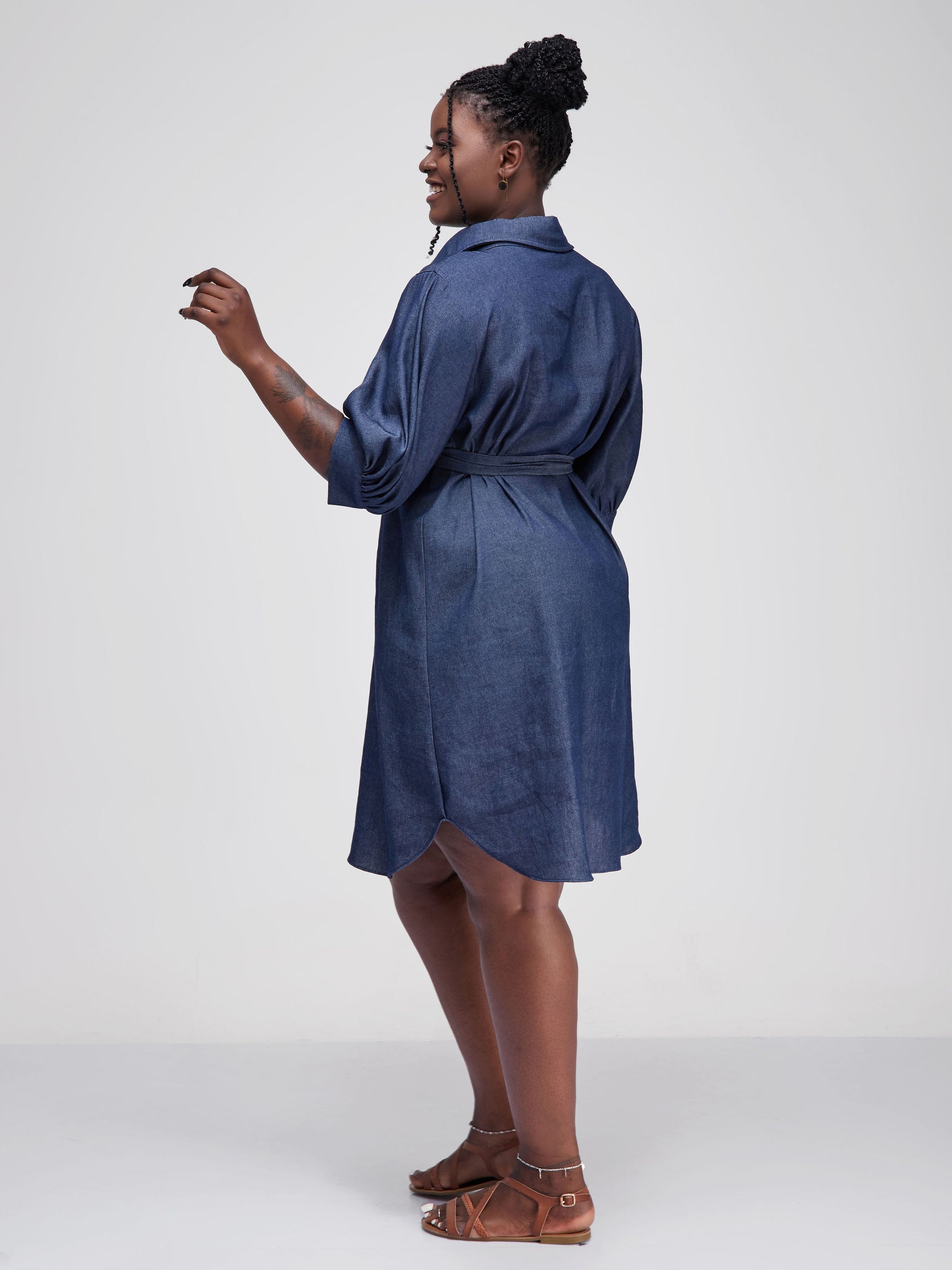 Safari Tawi  Denim Shirt Dress - Midnight Blue