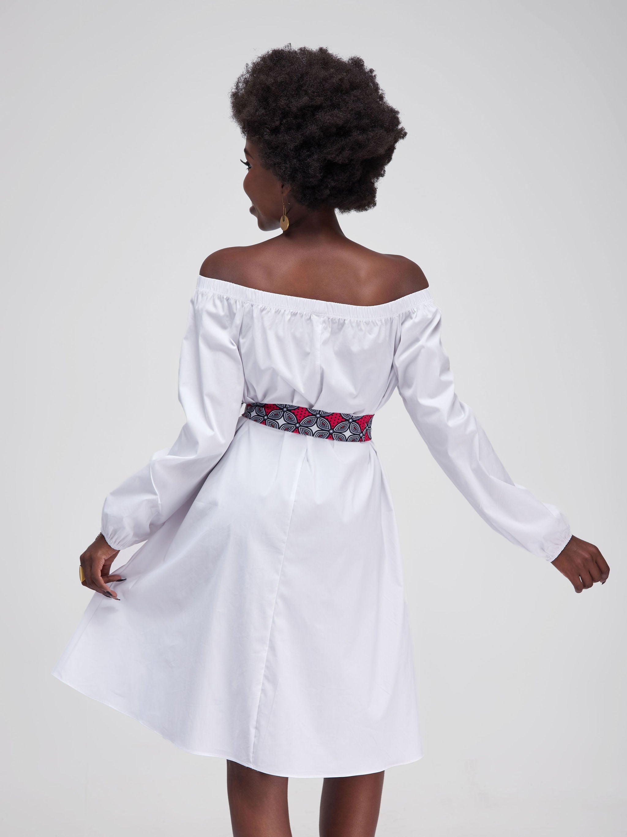 Safari Tawi Off Shoulder Knee Length Dress - White