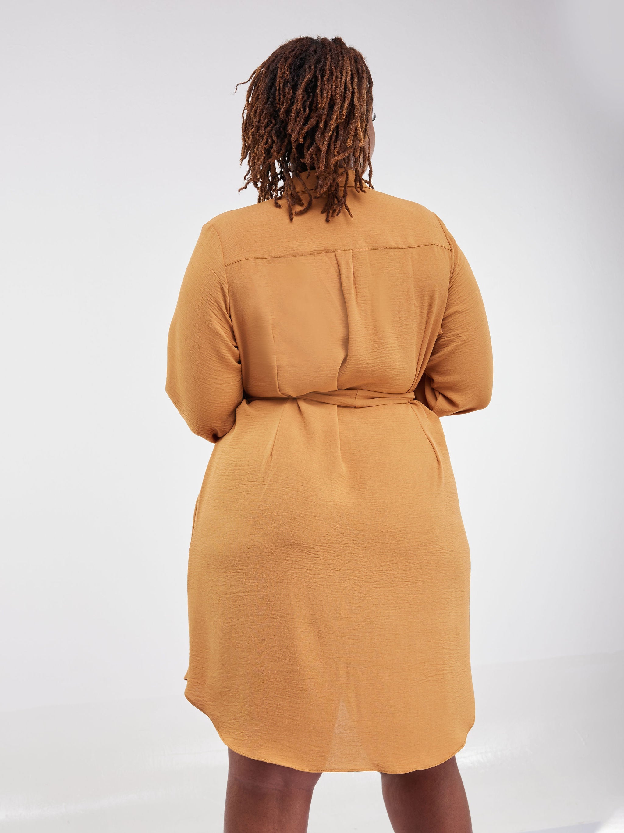 Vivo Tunu Long Sleeve Knee Length Shirt Dress - Camel Brown