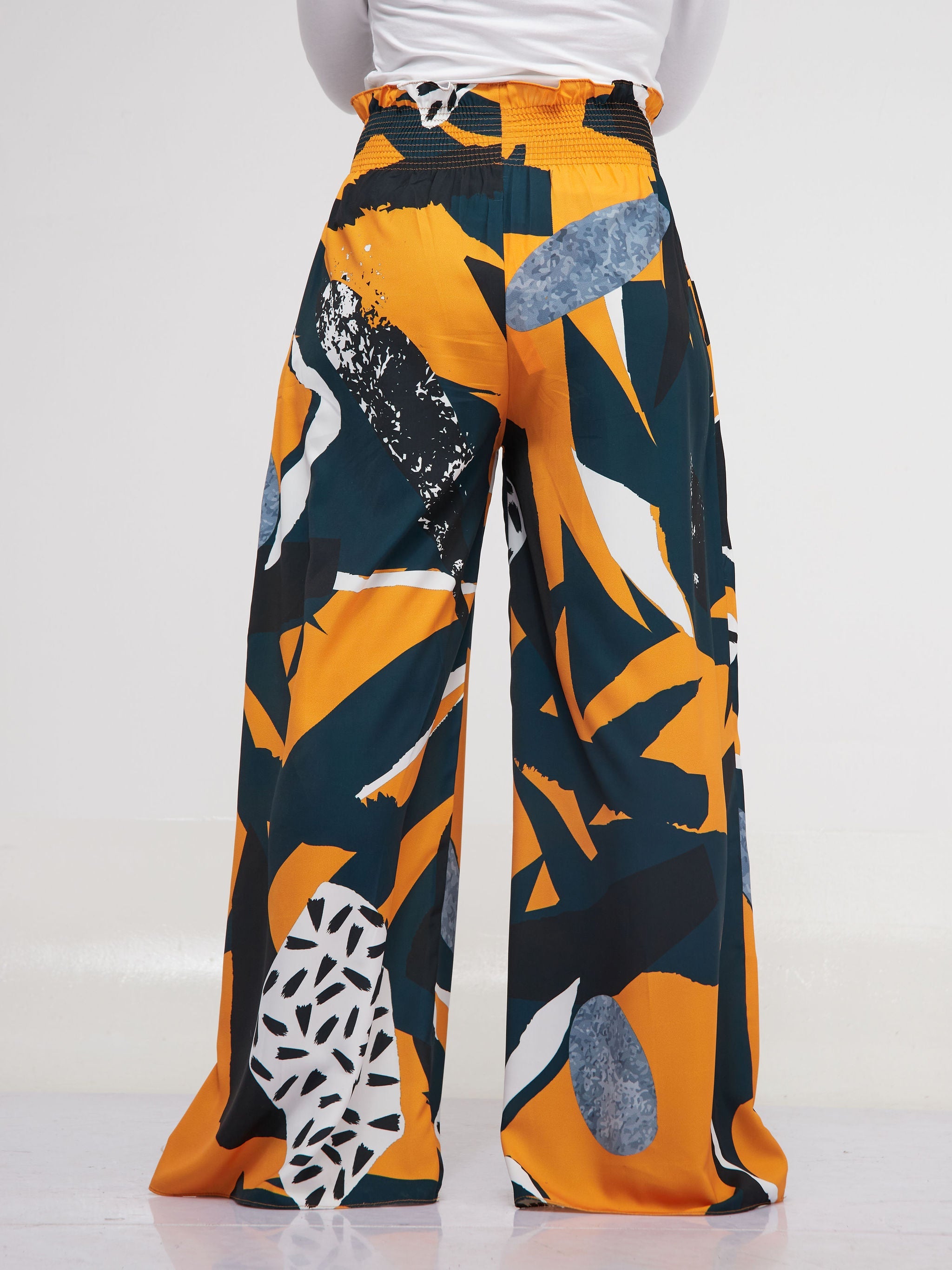 Vivo Alek Wide Leg Pants - Dark Teal /Mustard Print