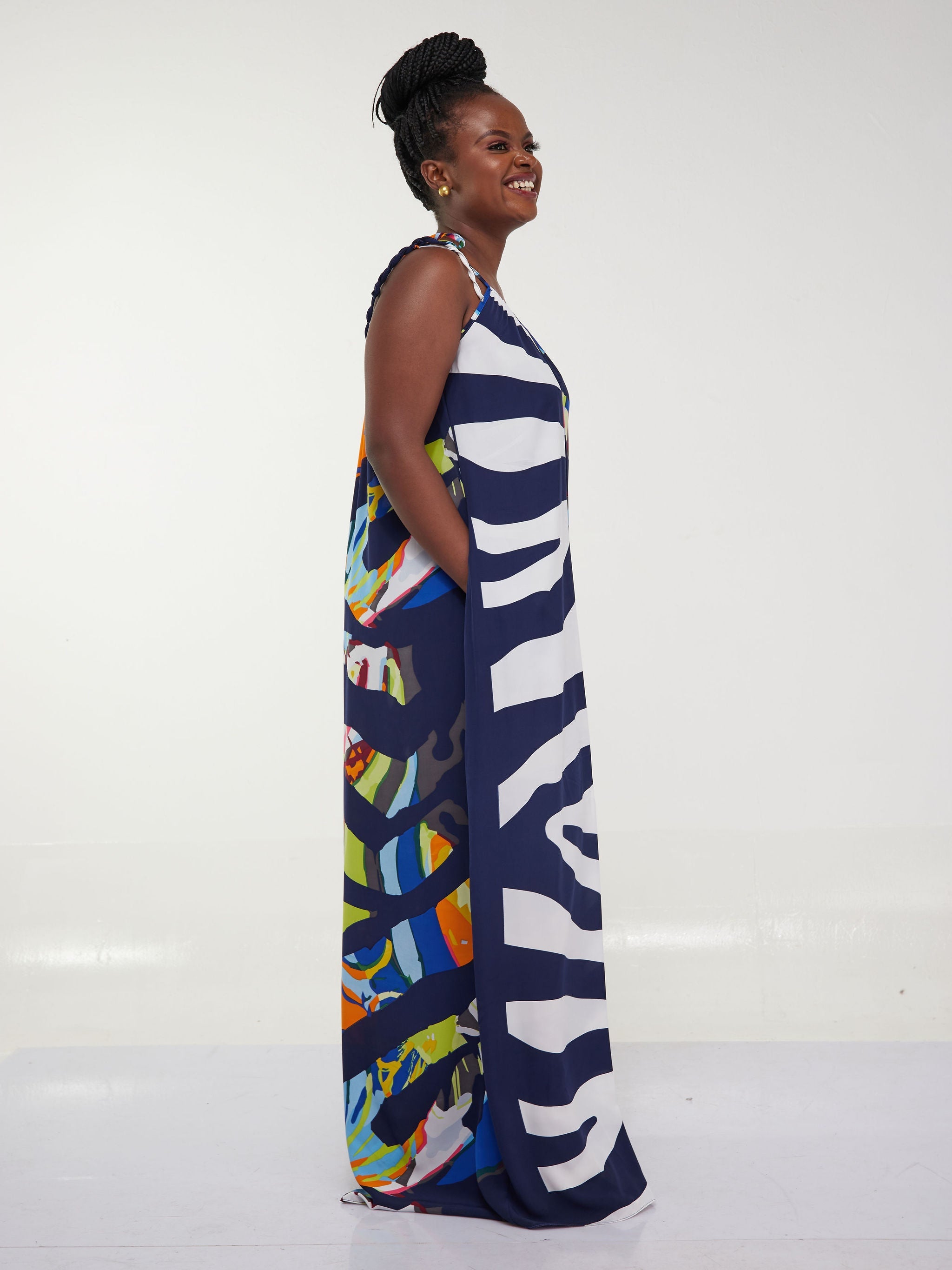 Safari Maisha Strappy Jumpsuit Cover up - Royal Blue Abstract Print