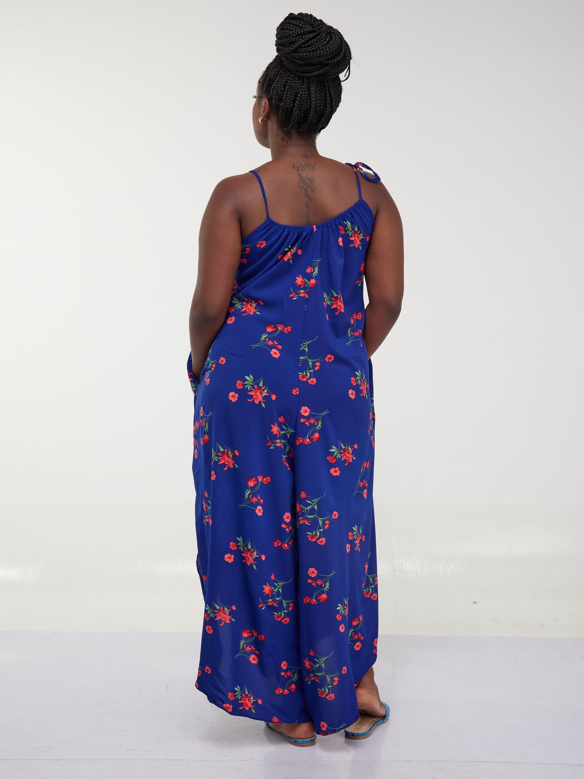 Safari Maisha Strappy Cullote Jumpsuit Coverup - Royal Blue Floral Print