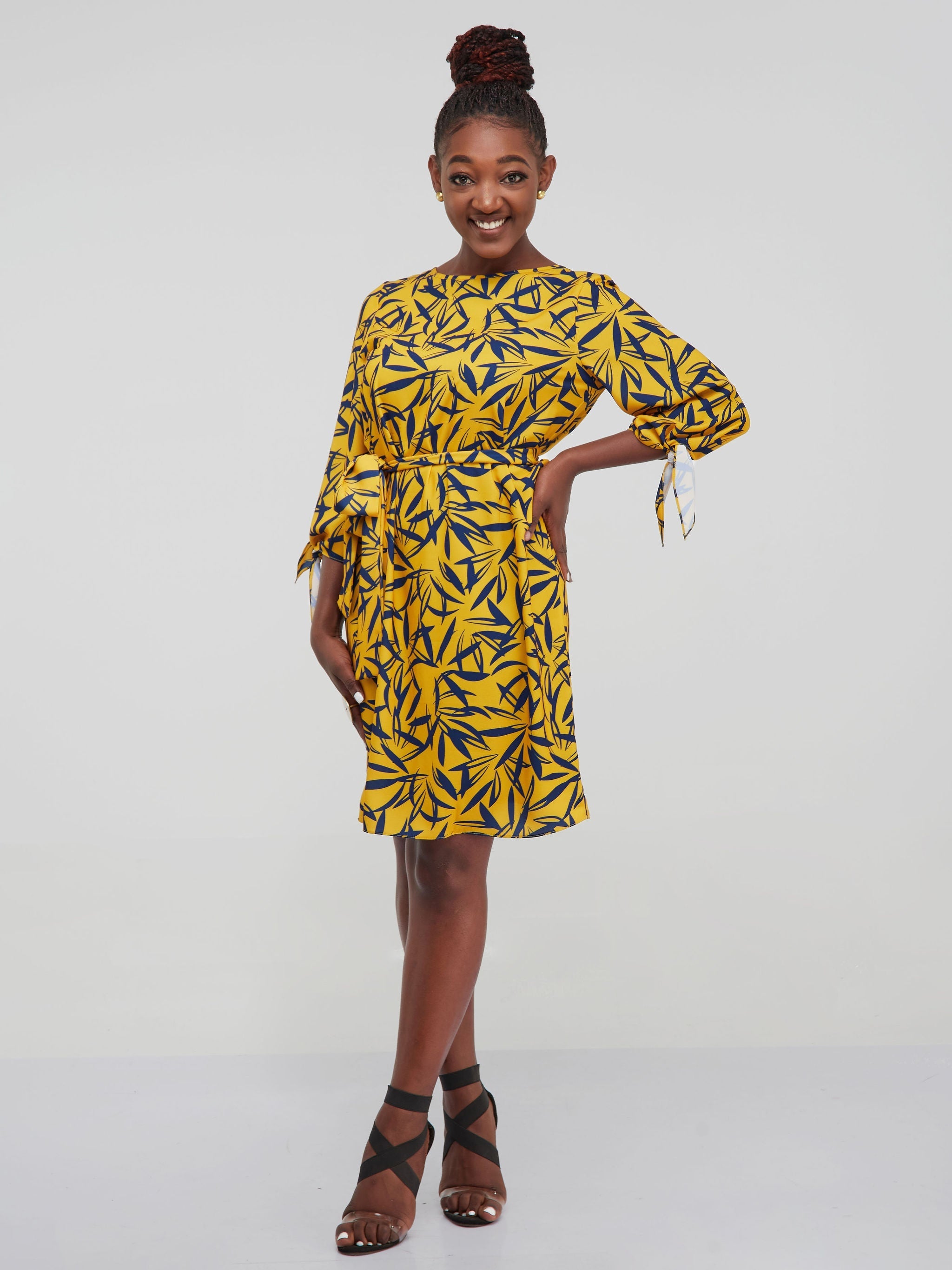 Vivo Furaha Tie Dress - Mustard Print