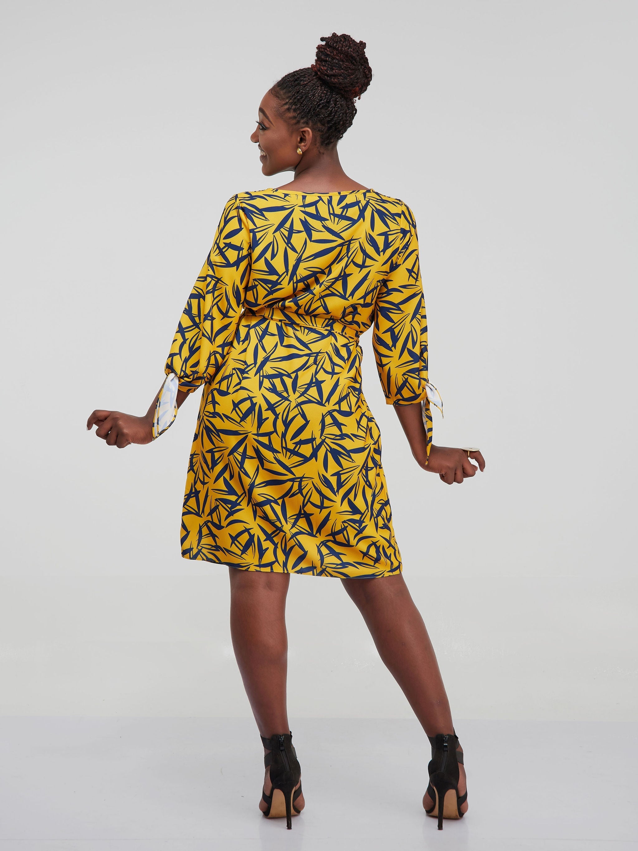 Vivo Furaha Tie Dress - Mustard Print