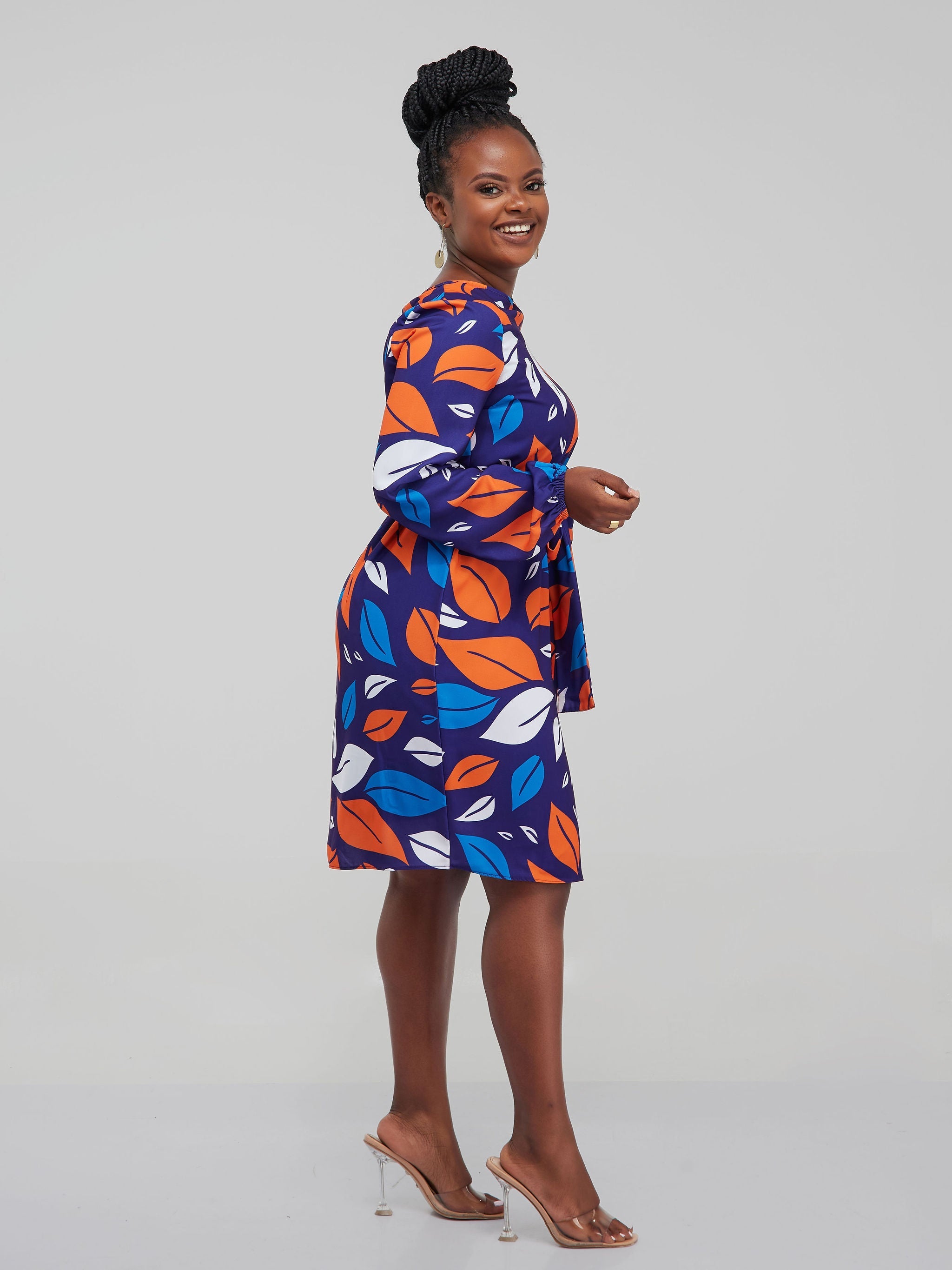 Vivo Zawadi Shift Dress - Purple / Orange Print