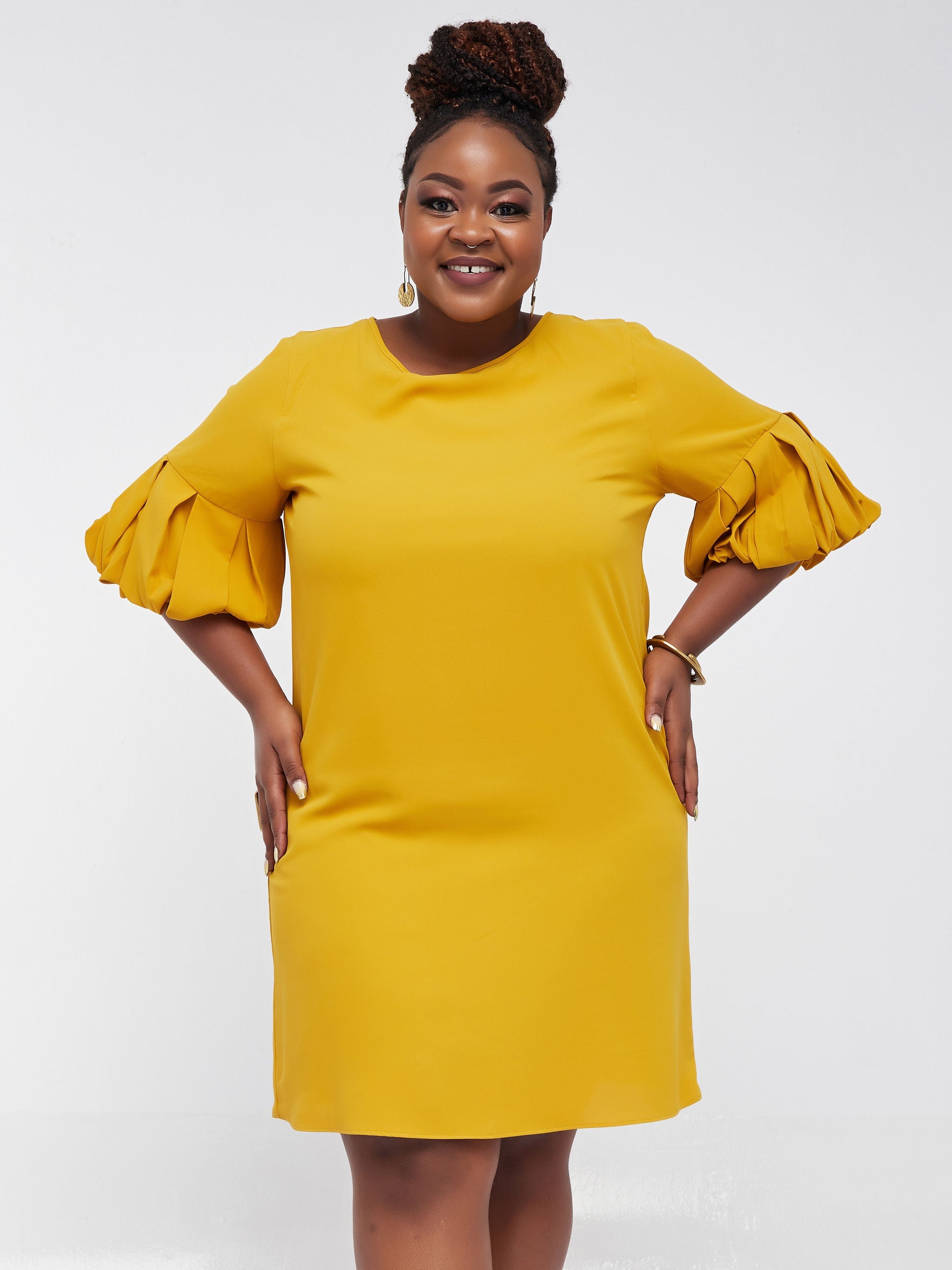 Vivo Puff Sleeve Sheath Dress - Mustard