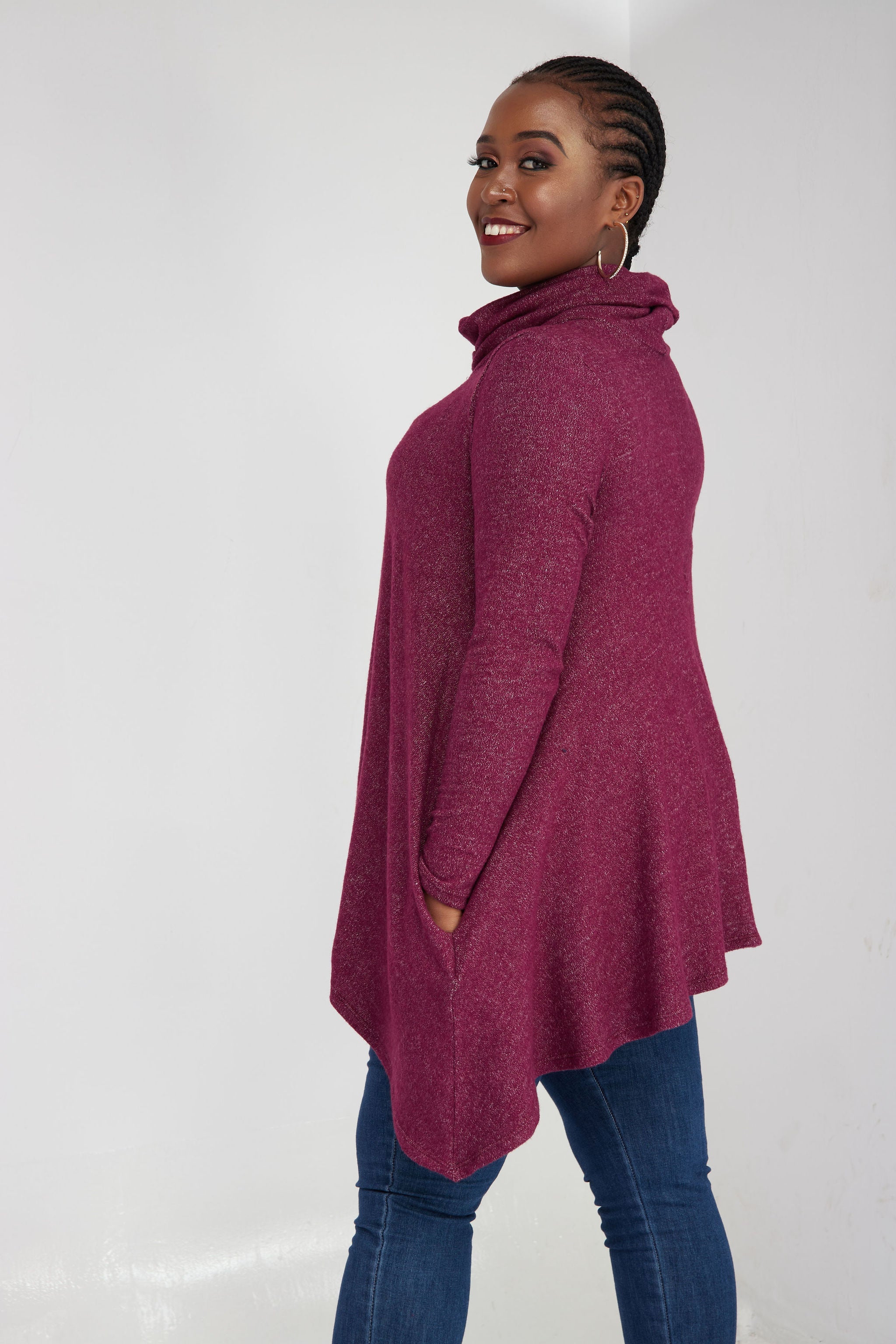 Vivo Neo Imelda Cowl Sweater - Burgundy