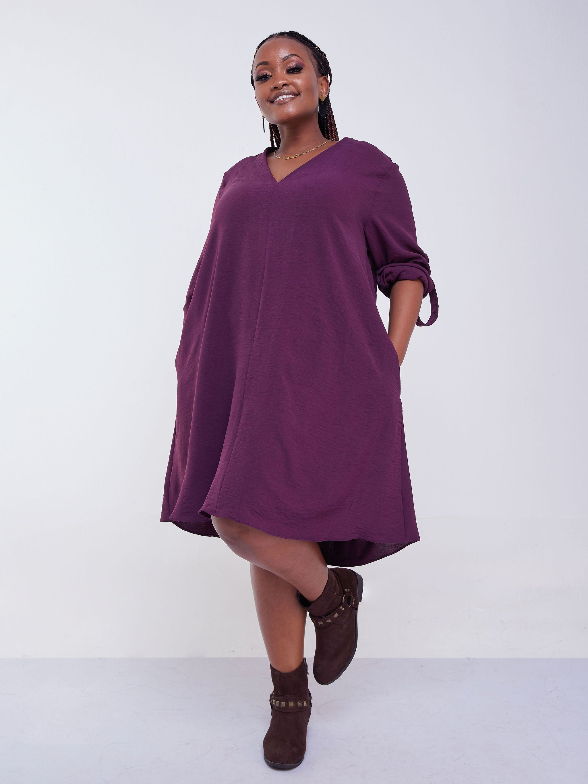 Vivo Jema V-Neck Tent Dress - Purple