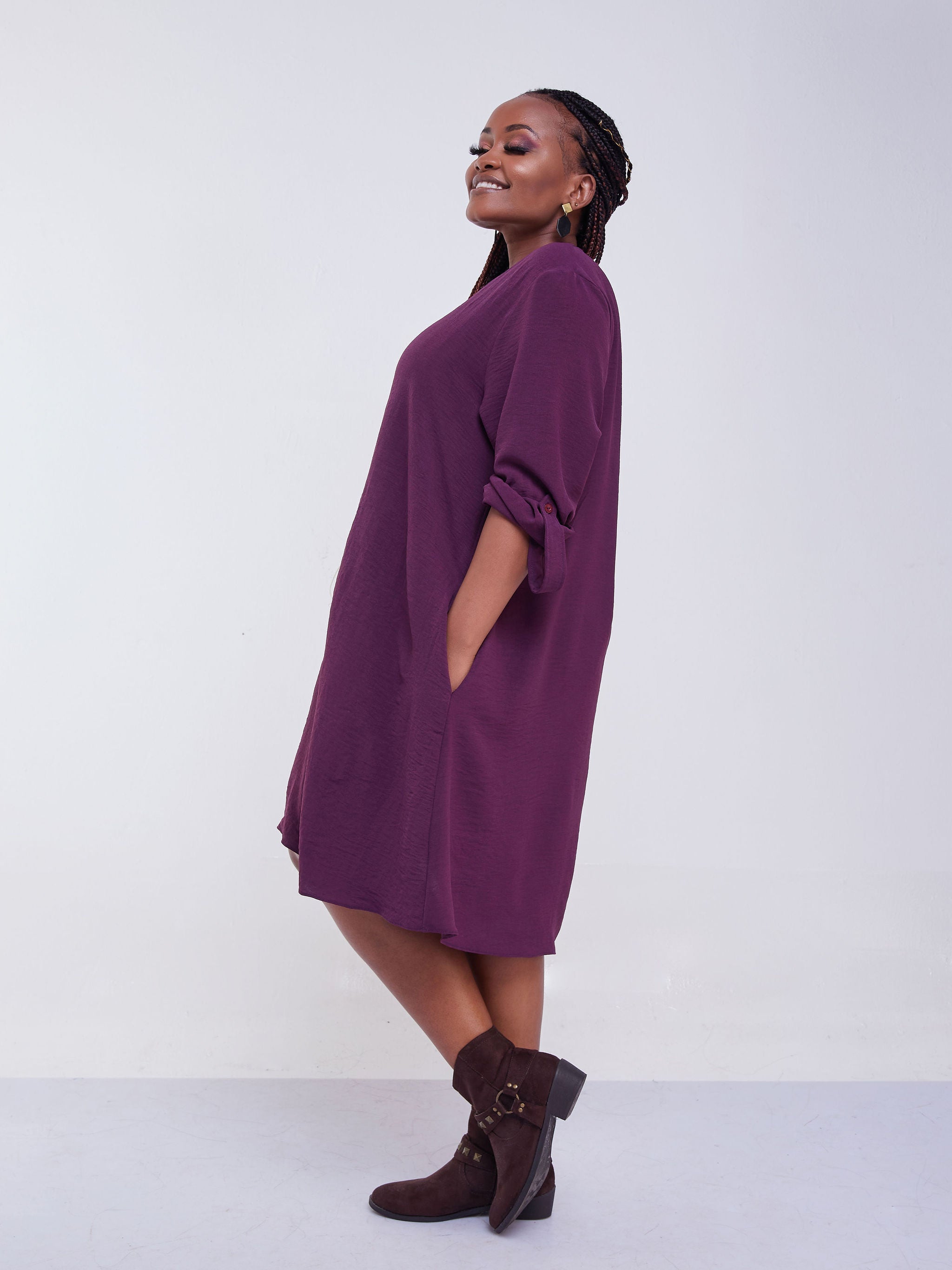 Vivo Jema V-Neck Tent Dress - Purple