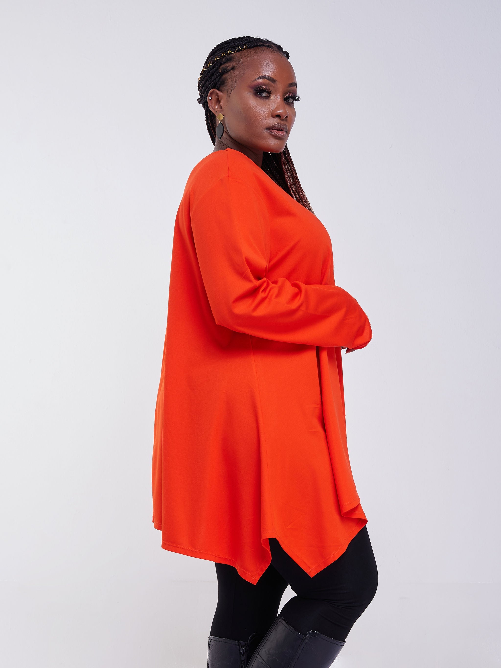 Vivo Jema Long Sleeve Assymetric Top - Orange