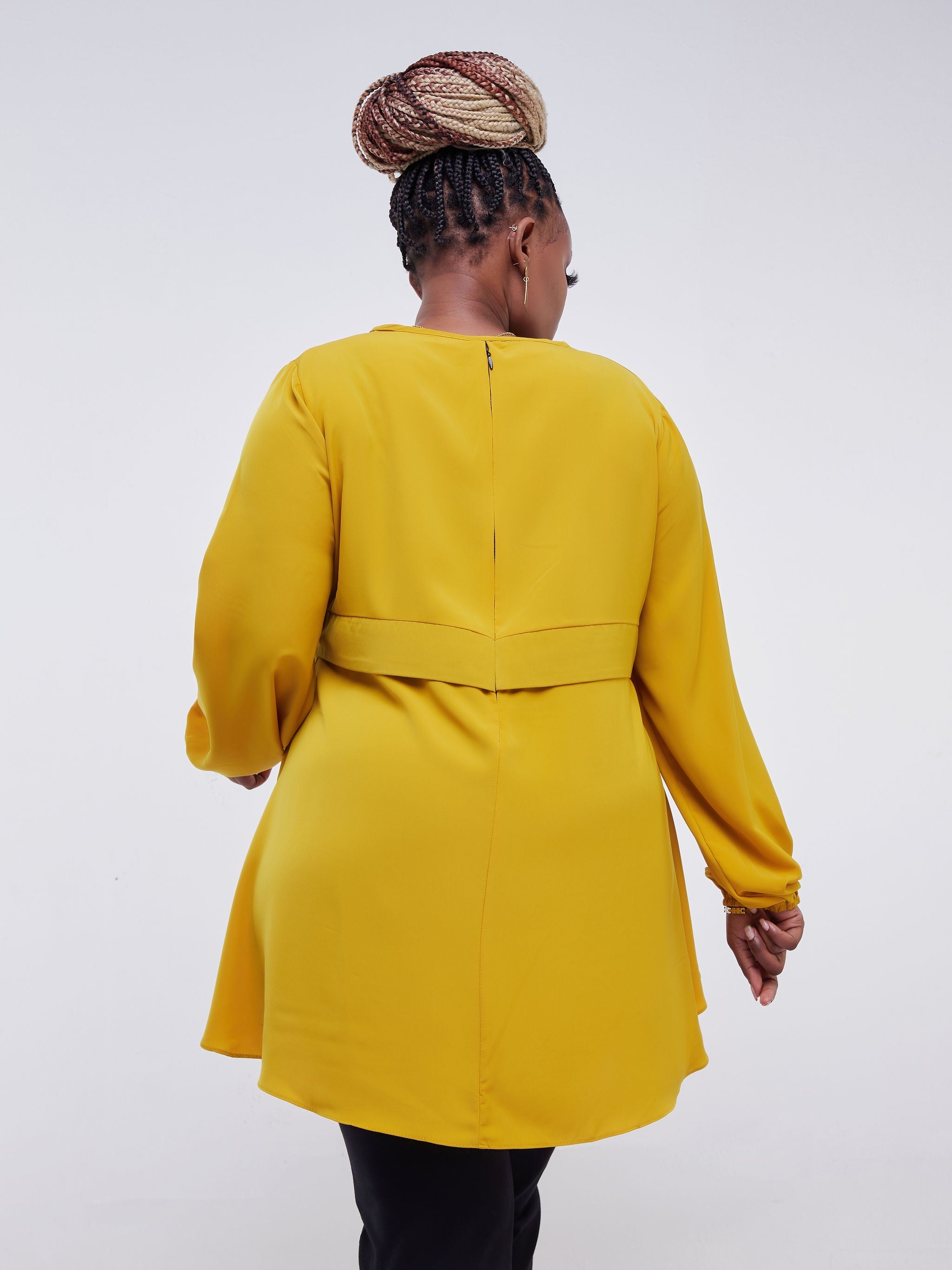 Vivo Jasiri Bishop Sleeve Cross Pleat Top - Mustard