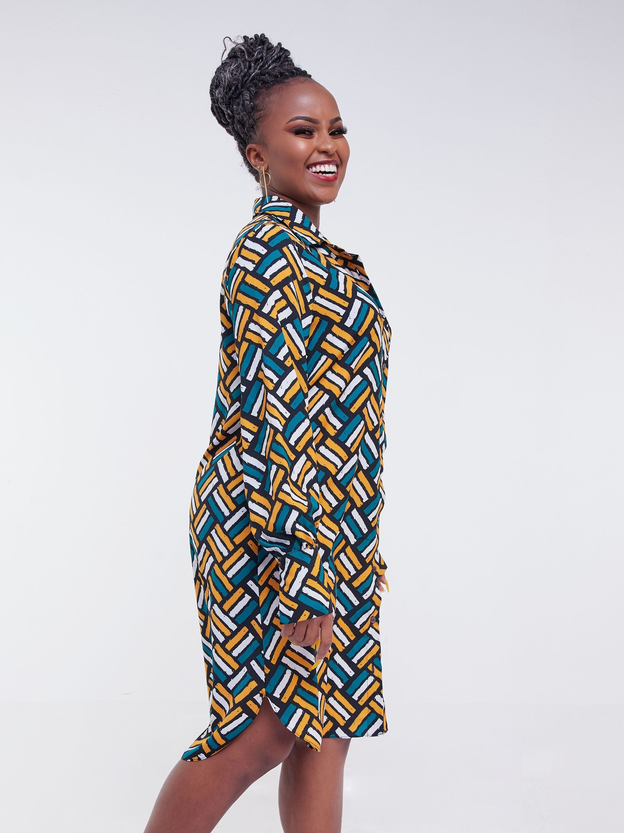 Vivo Jasiri Shirt Dress - Sea Green / Orange Print