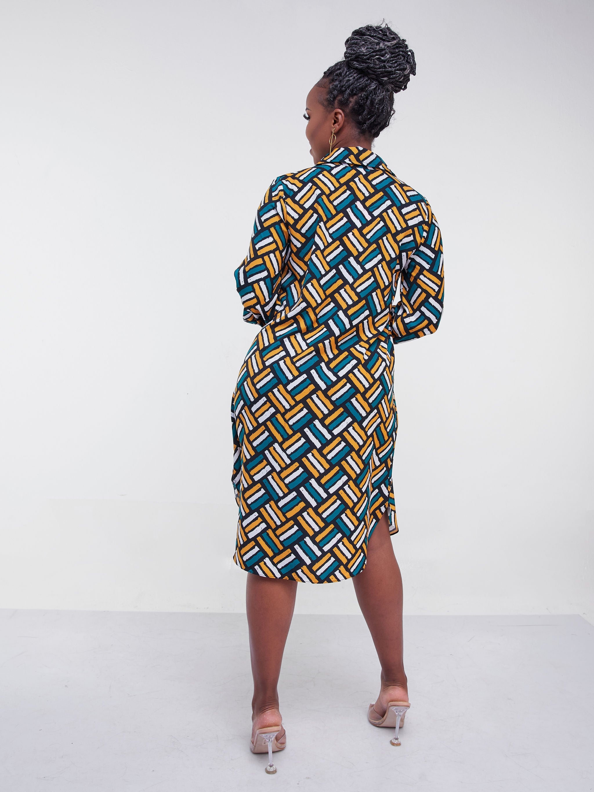 Vivo Jasiri Shirt Dress - Sea Green / Orange Print