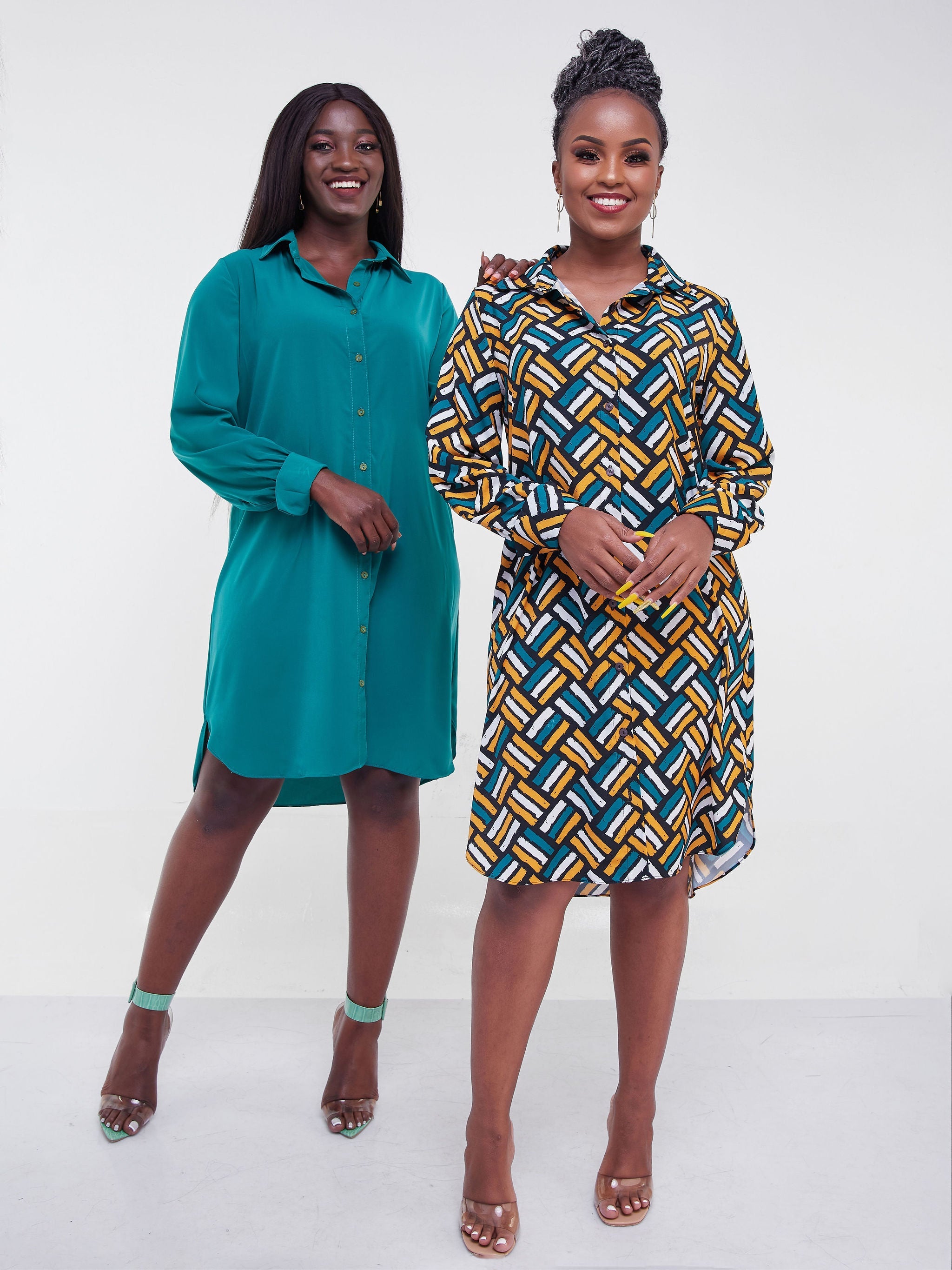 Vivo Jasiri Shirt Dress - Sea Green / Orange Print