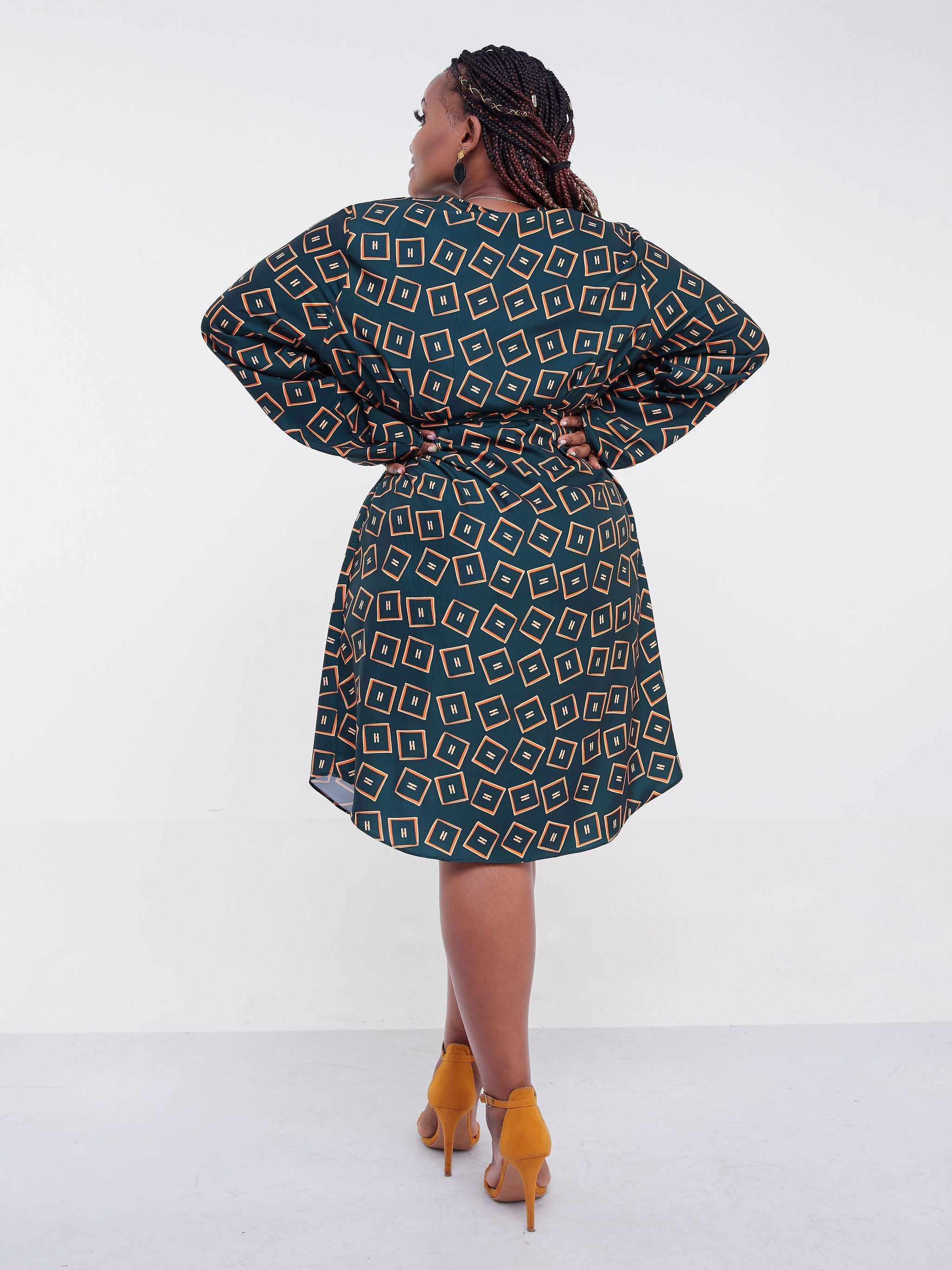 Vivo Jema V-Neck Shirt Dress - Dark Green Print