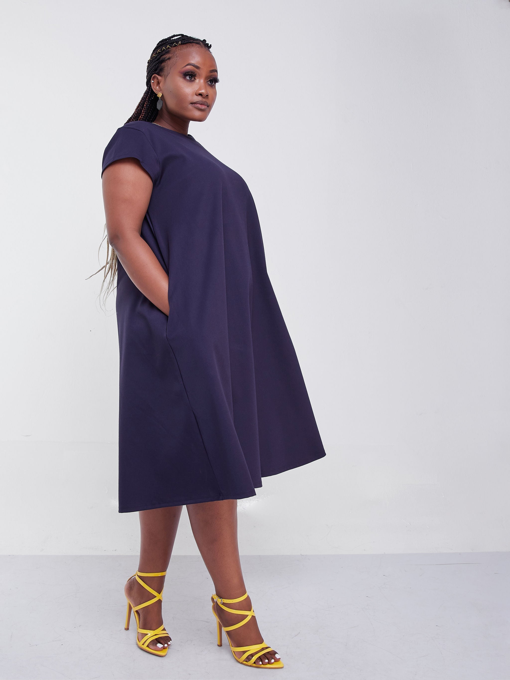 Vivo Jema Cap Sleeve Tent Dress - Navy Blue