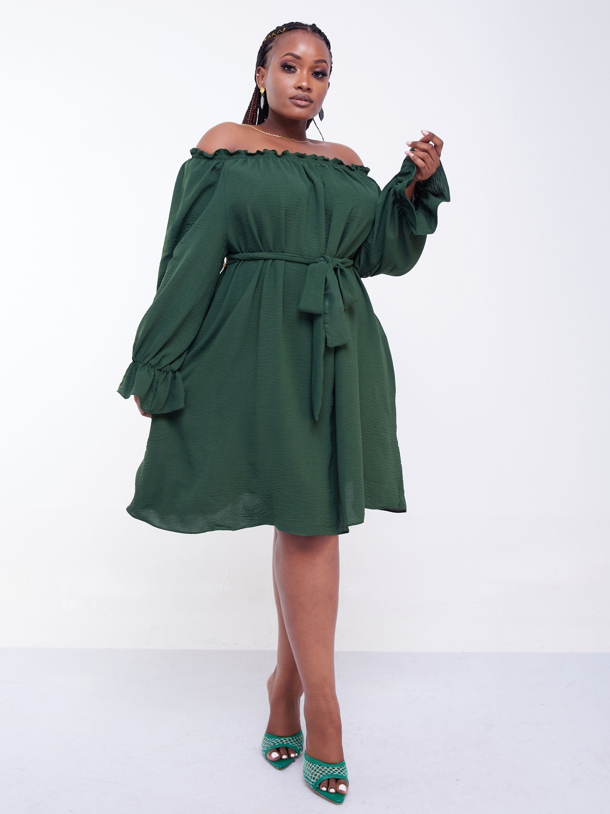 Vivo Jema Off Shoulder Tent Knee Length Dress - Green