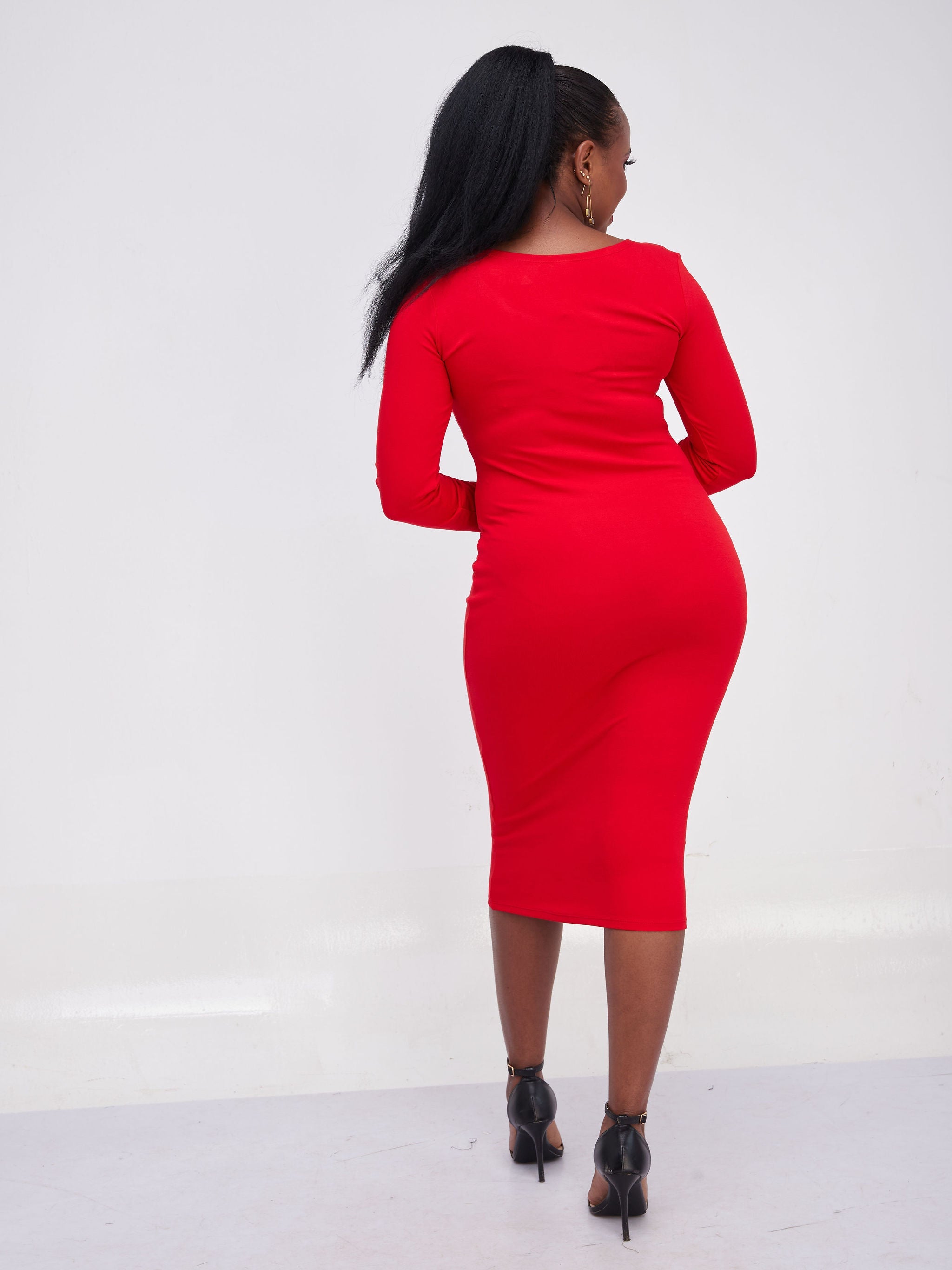 Vivo Long Sleeve Leila Bodycon Dress - Red