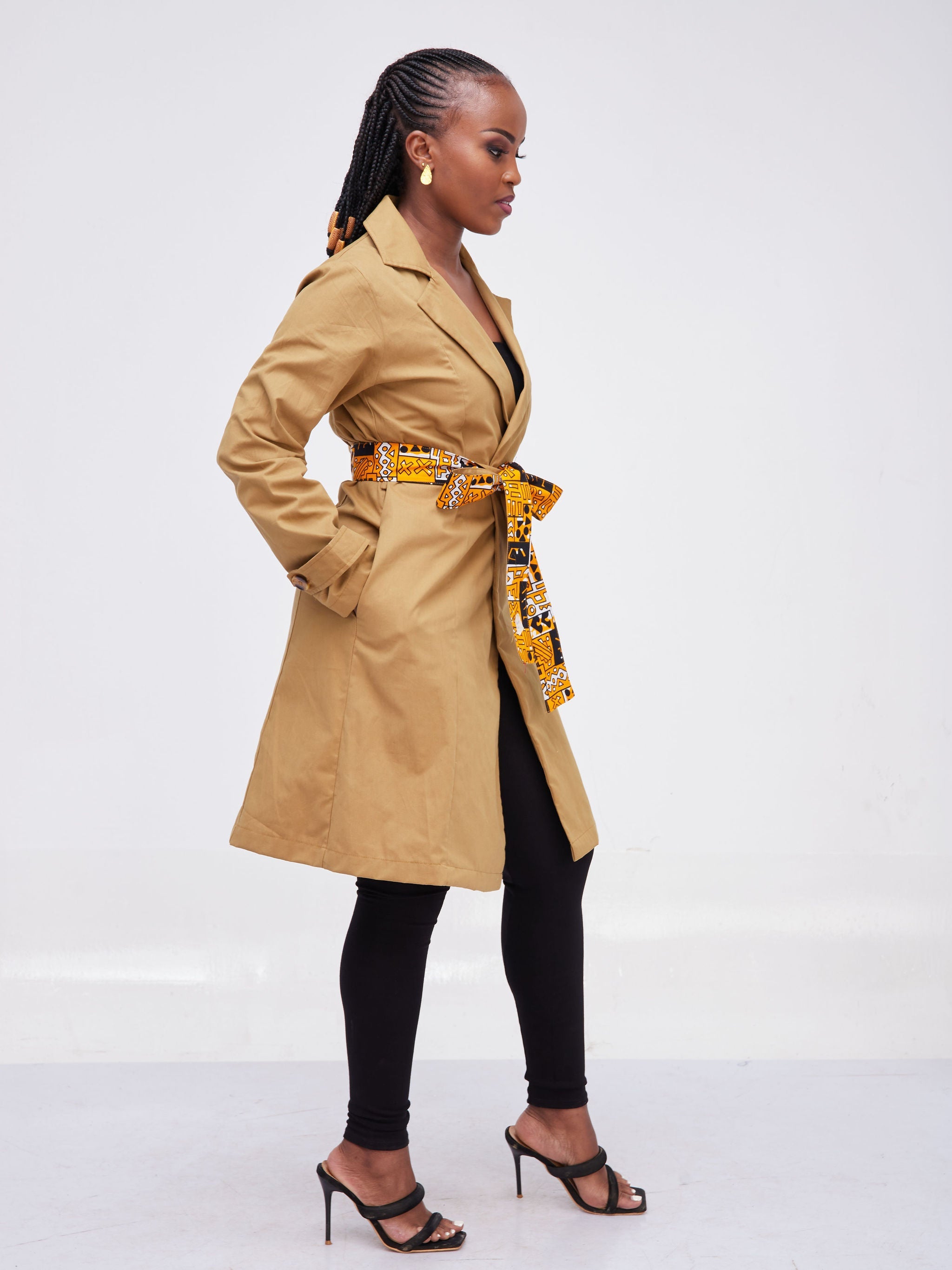 Safari Kaya Long Sleeve Trench Coat Dress - Gold